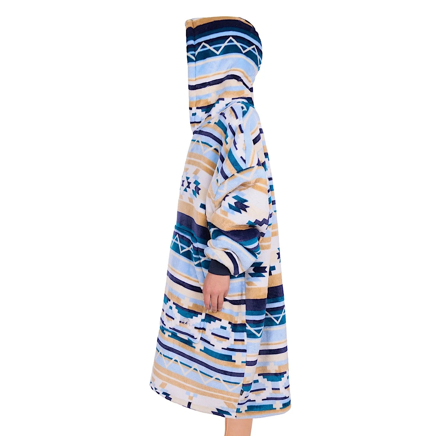 Pure Western Kids Aztec Snuggle Hoodie - Natural/Blue - Image 3