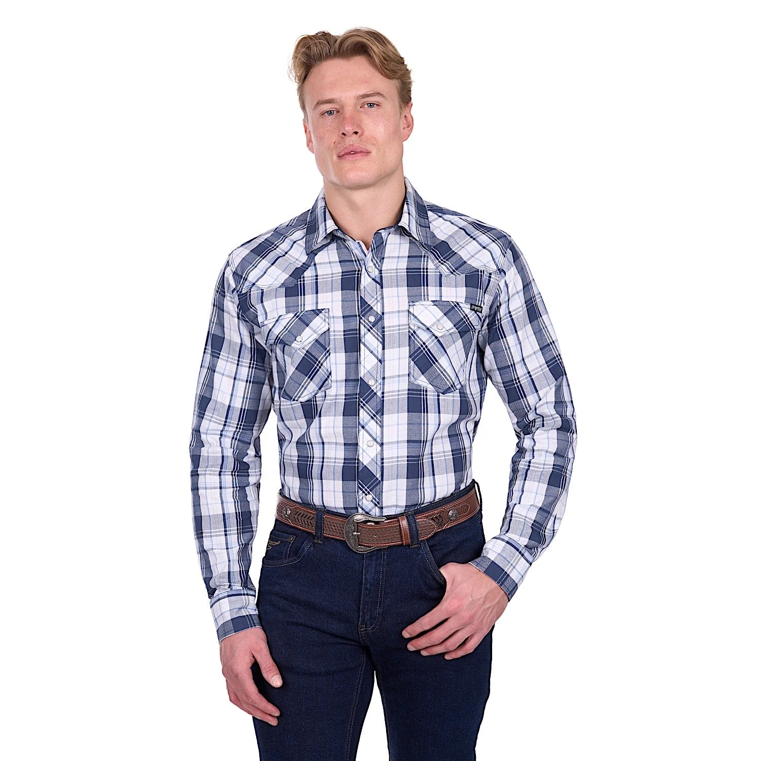 Pure Western Men's Billy Shirt - Navy/White