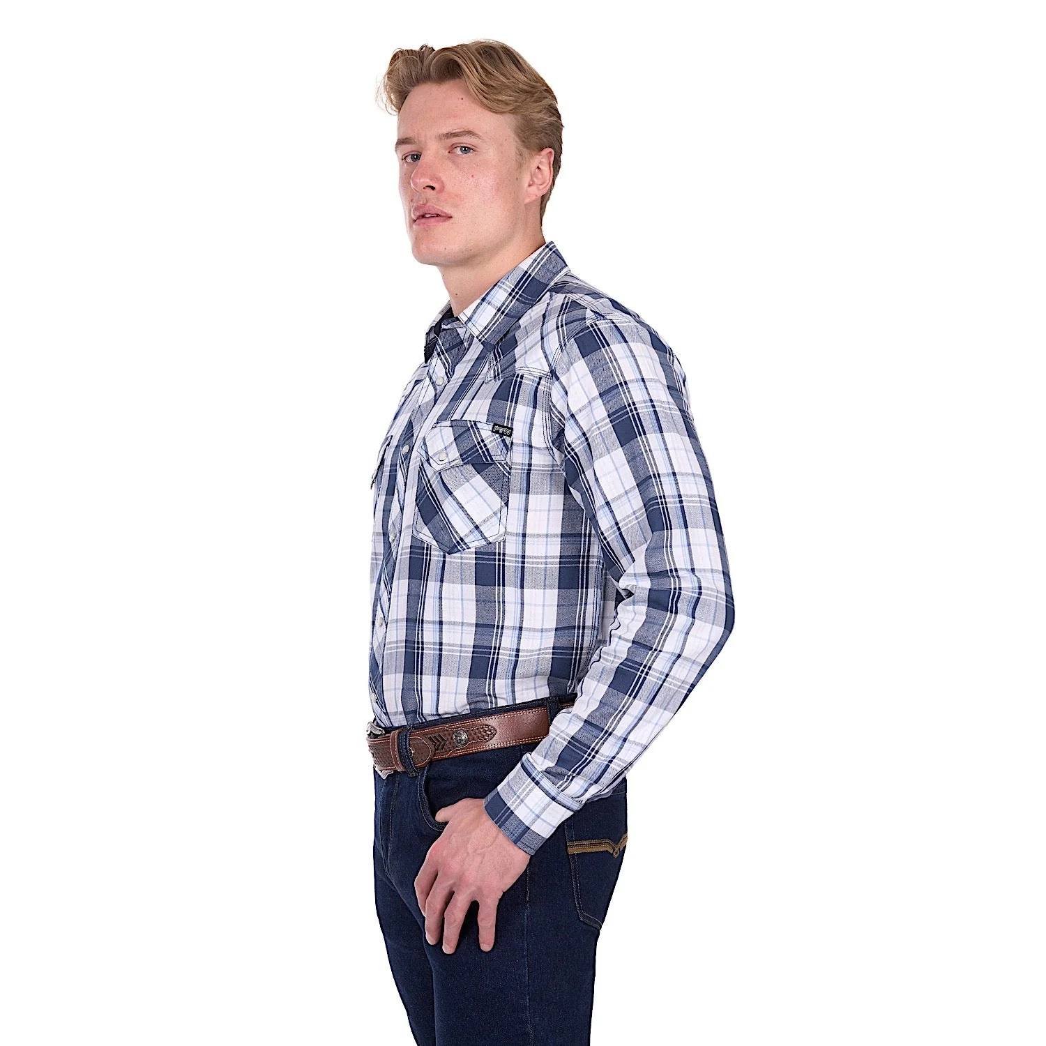 Pure Western Men's Billy Shirt - Navy/White - Image 2