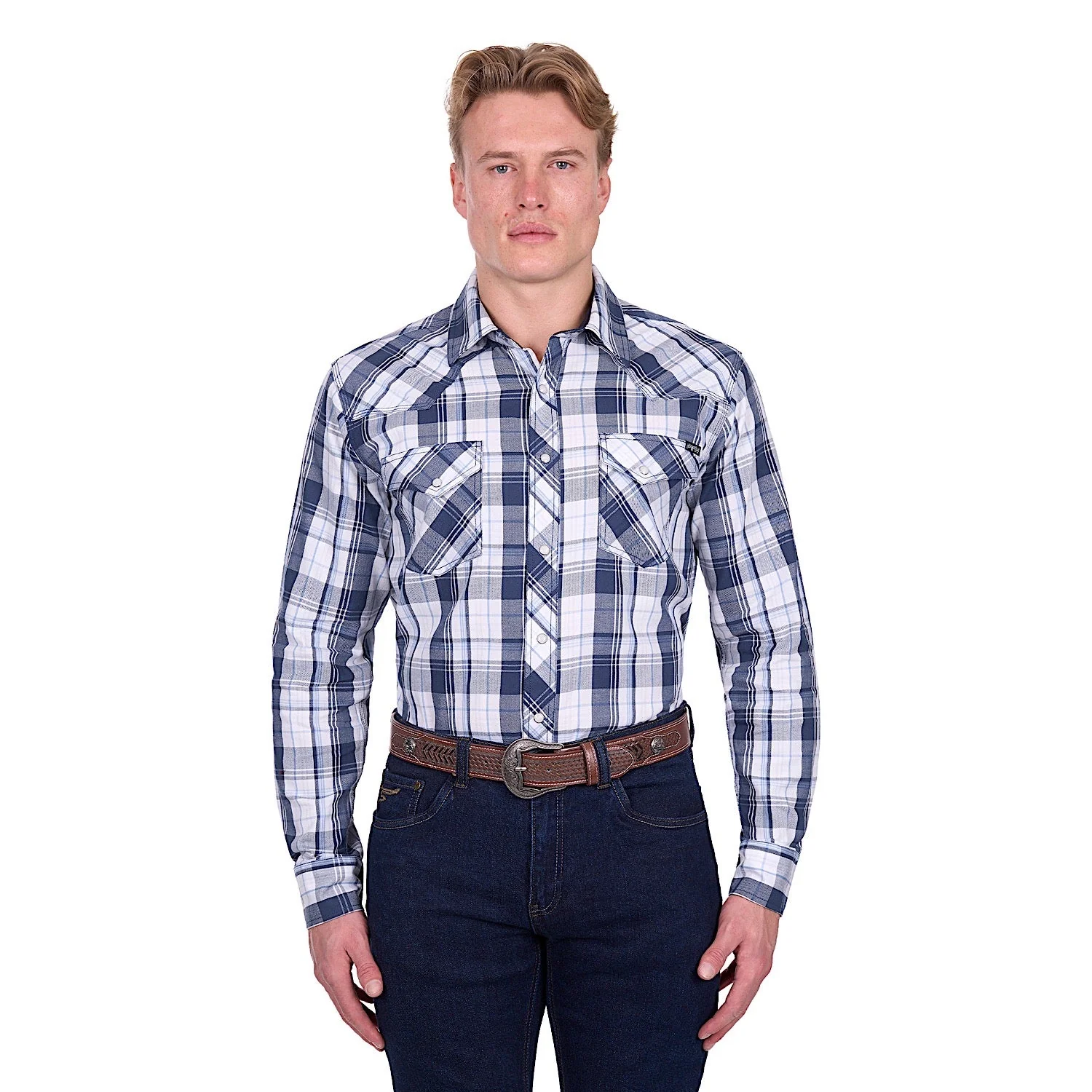 Pure Western Men's Billy Shirt - Navy/White - Image 3
