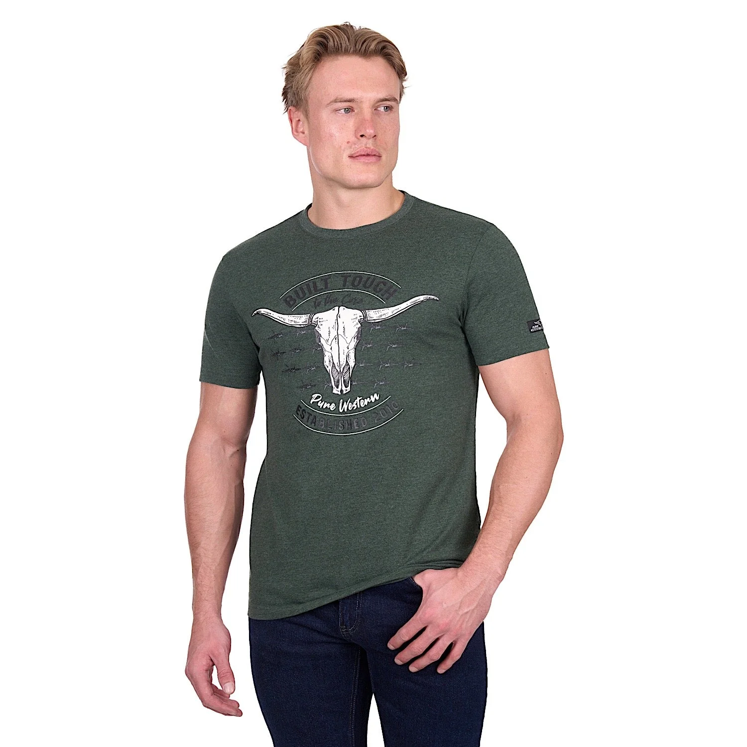 Pure Western Men's Frank T-Shirt - Green Marle