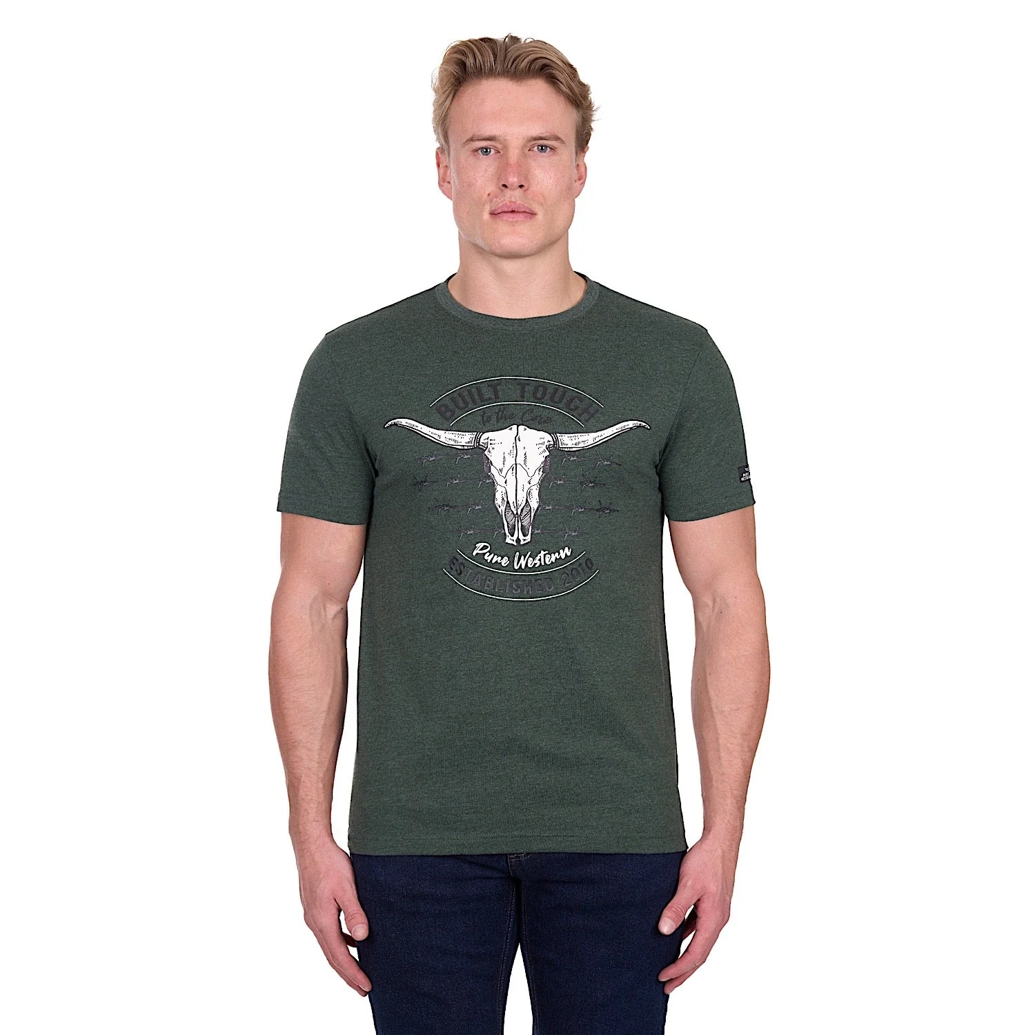 Pure Western Men's Frank T-Shirt - Green Marle - Image 2