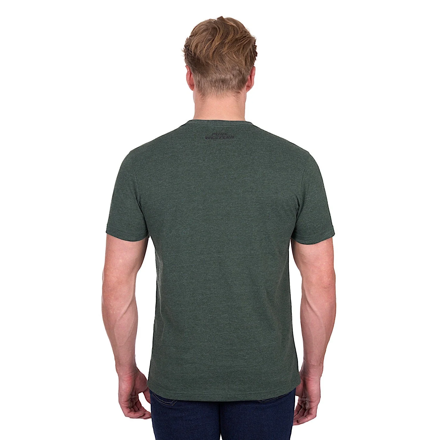 Pure Western Men's Frank T-Shirt - Green Marle - Image 4