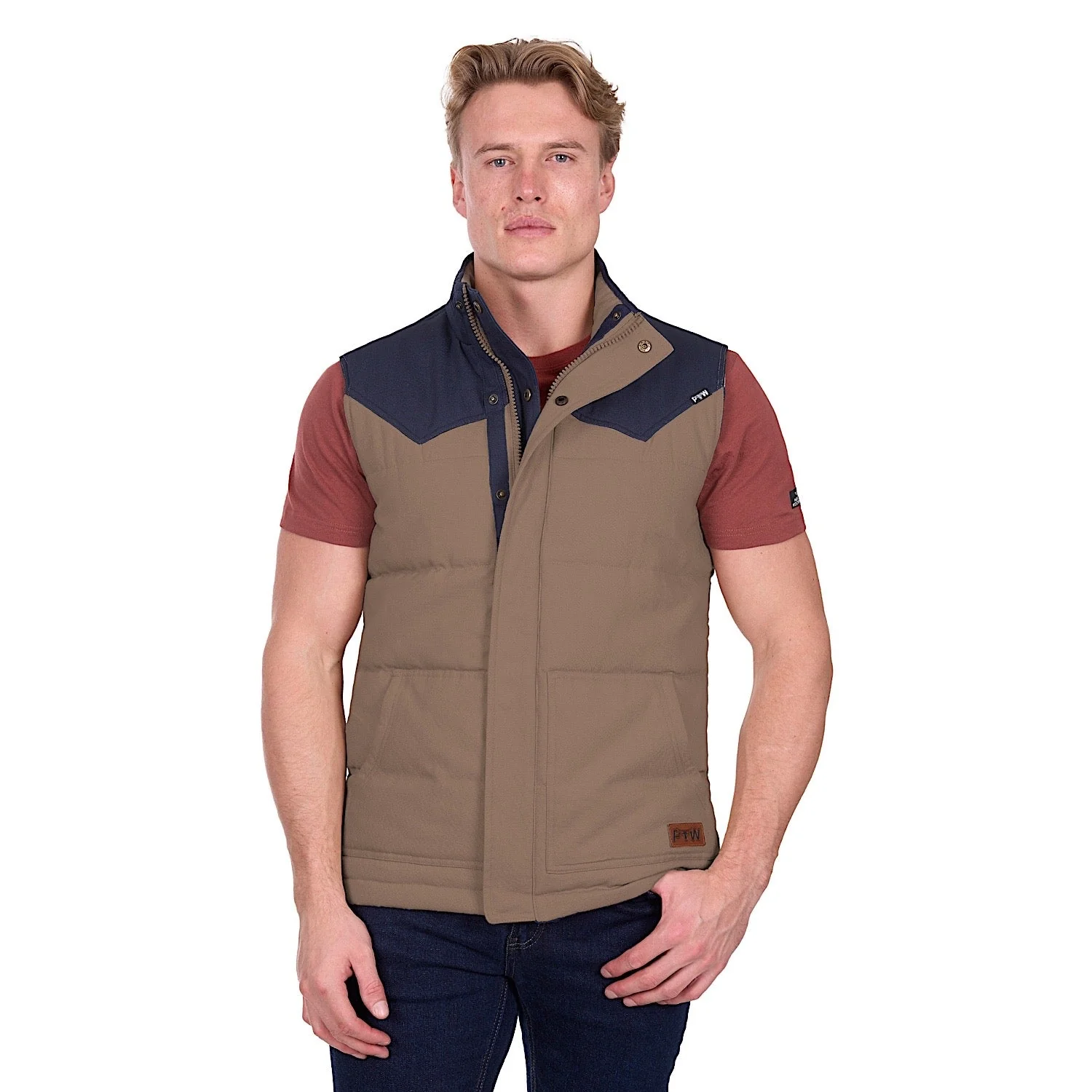 Pure Western Men's Jamie Reversible Vest - Stone/Navy