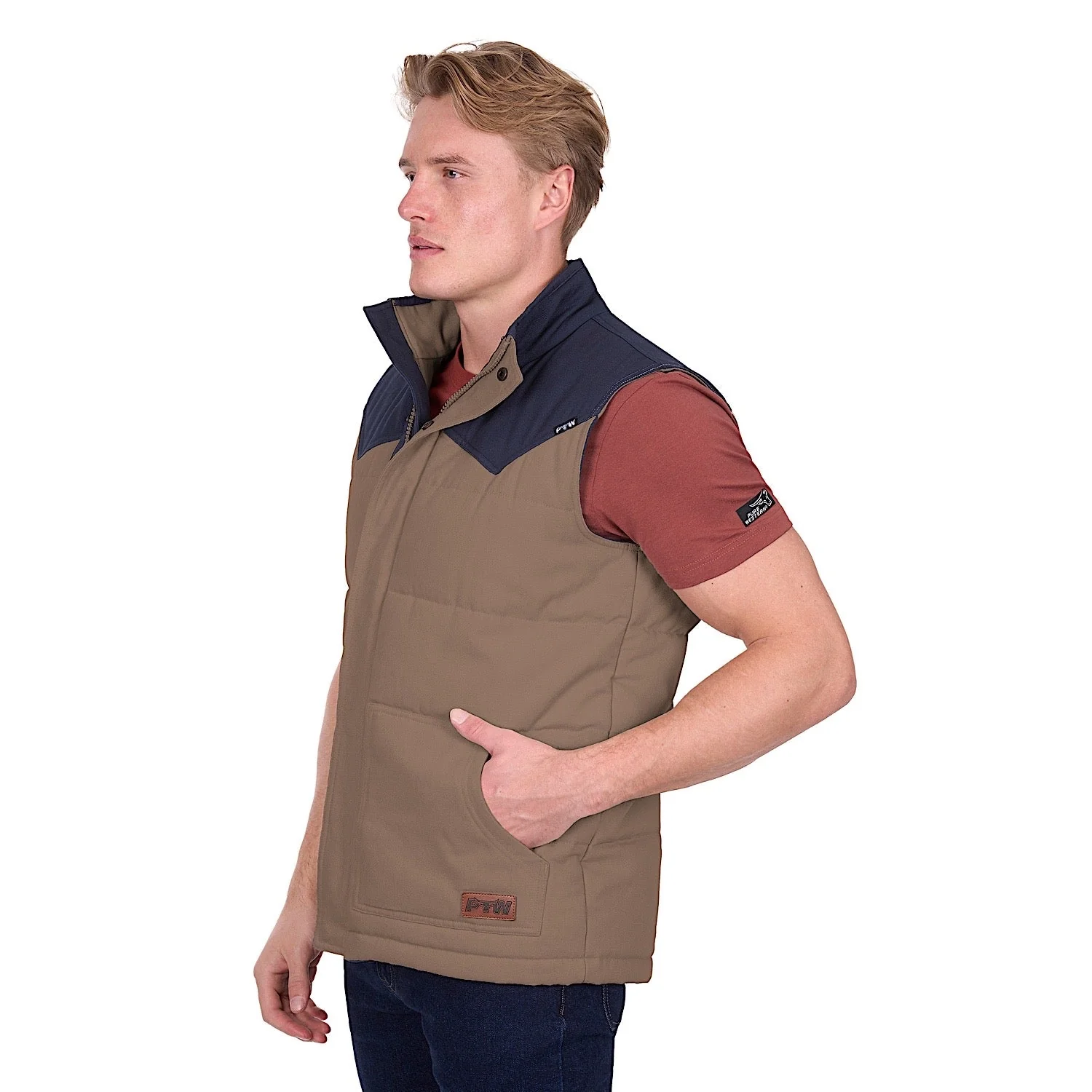 Pure Western Men's Jamie Reversible Vest - Stone/Navy - Image 2