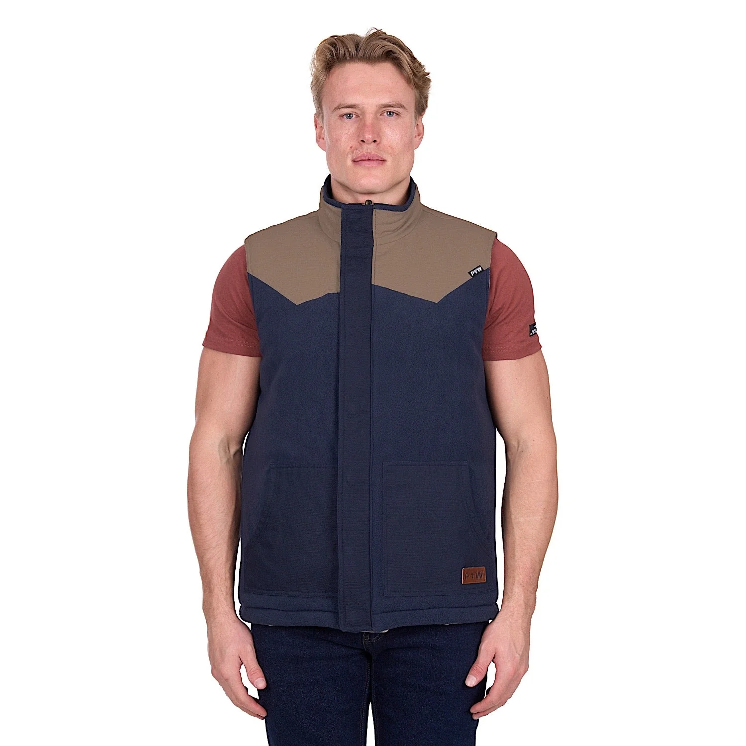 Pure Western Men's Jamie Reversible Vest - Stone/Navy - Image 4