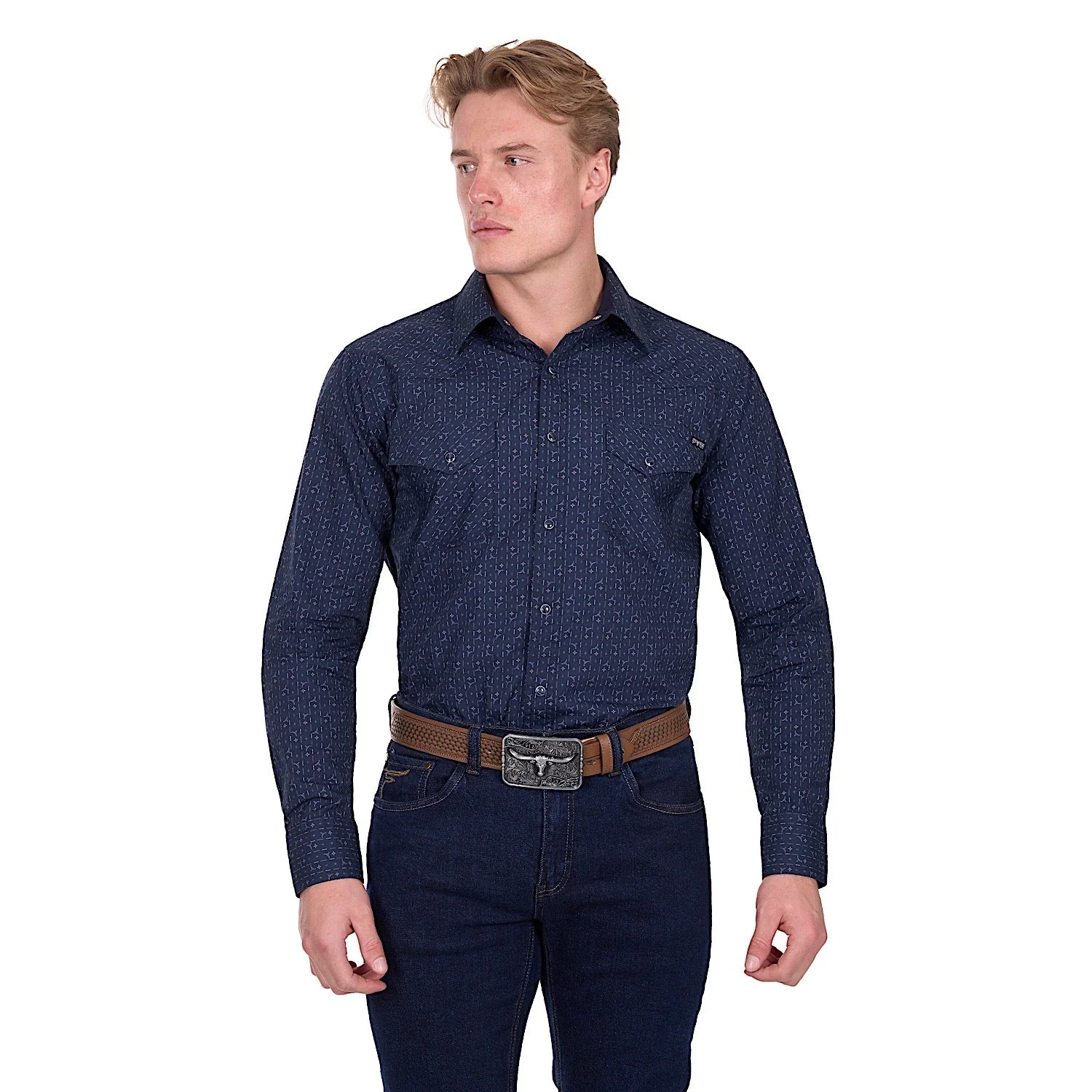 Pure Western Men's Marc Shirt - Navy/Multi