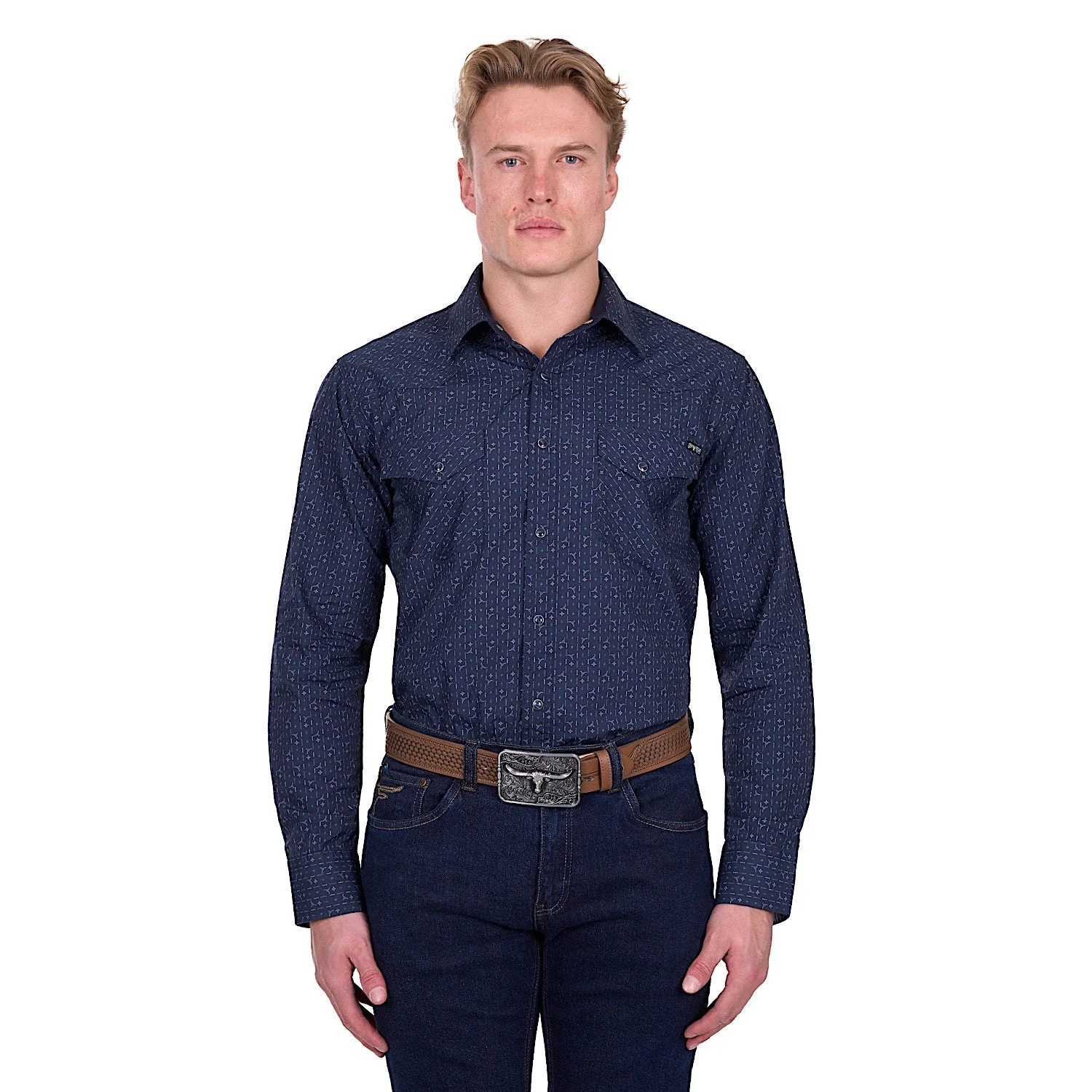 Pure Western Men's Marc Shirt - Navy/Multi - Image 2