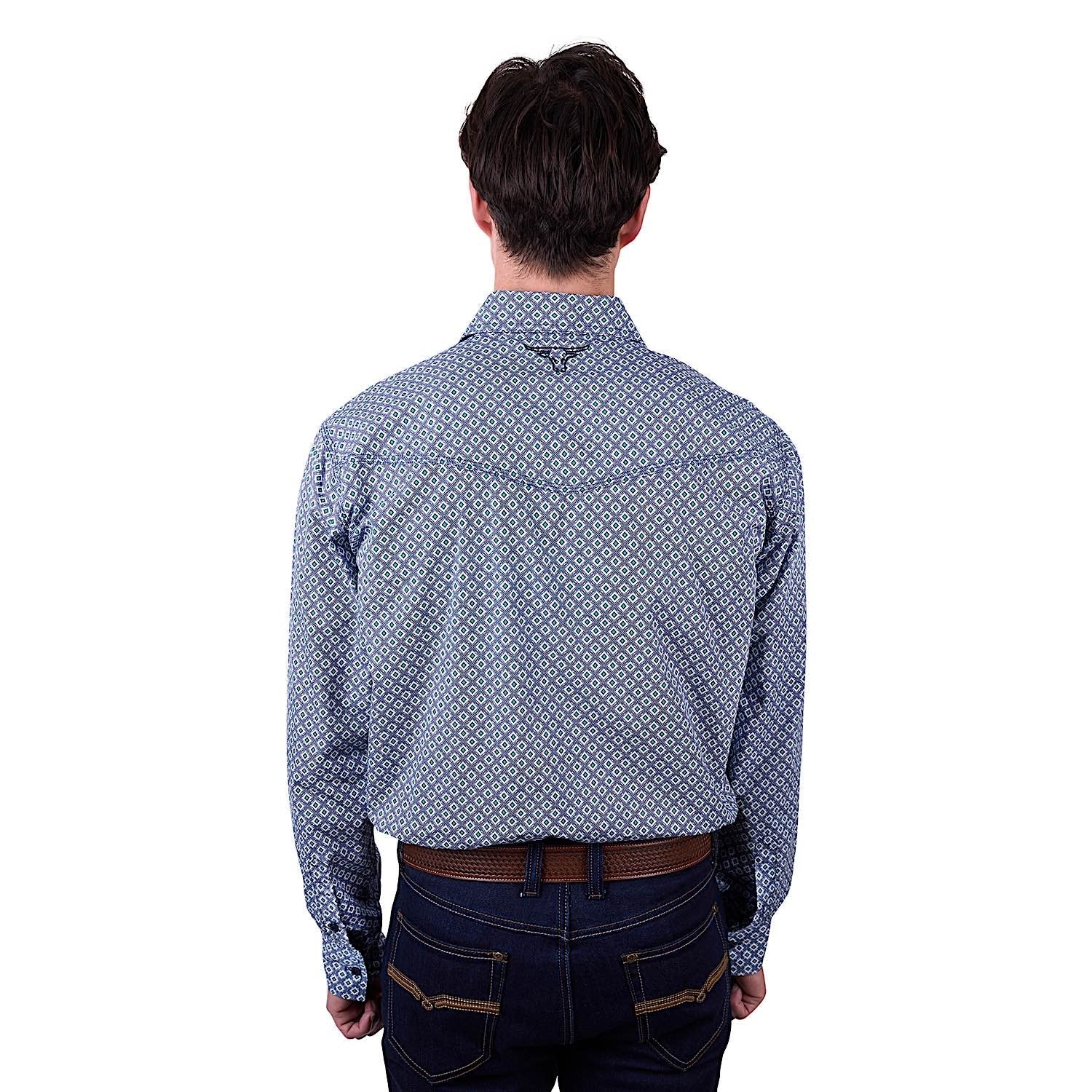 Pure Western Men's Mark Print Western Button Down Shirt - Navy/Teal - Image 2