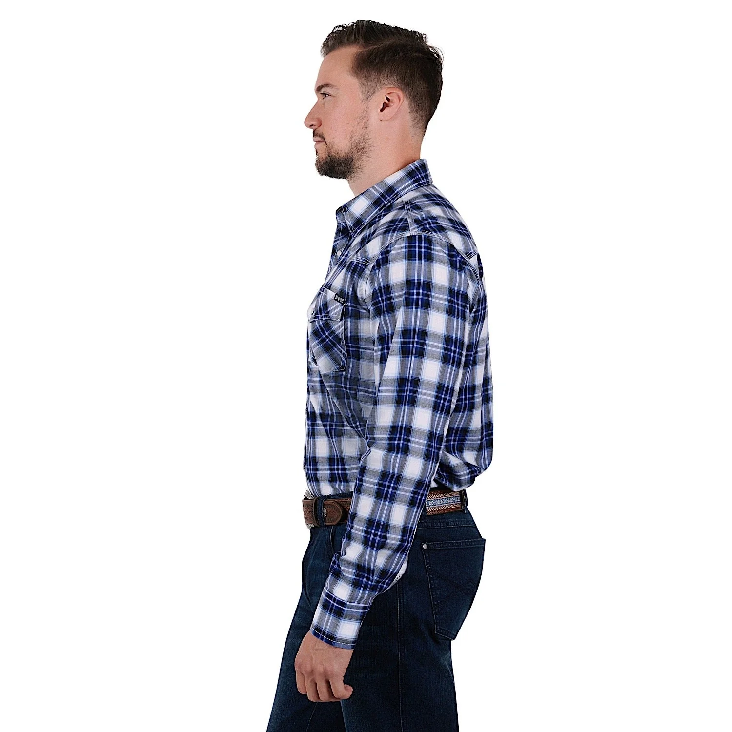 Pure Western Mens Mitchell Shirt-Blue/Black - Image 2