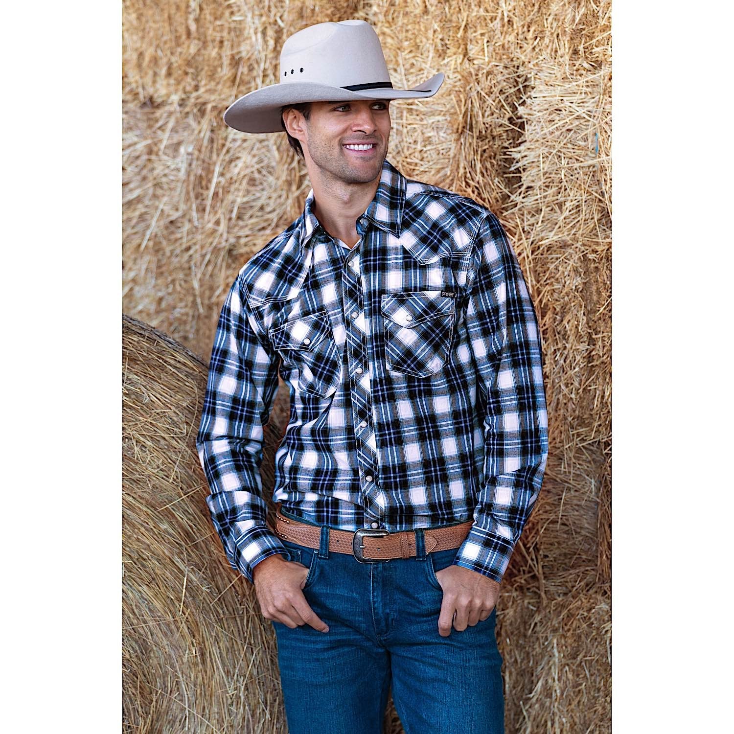Pure Western Mens Mitchell Shirt-Blue/Black - Image 4
