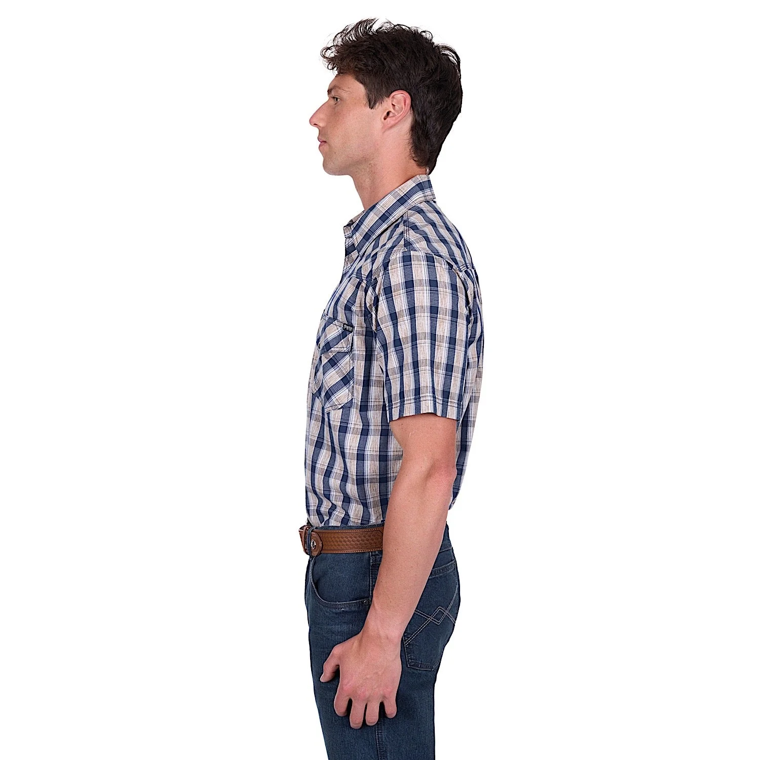Pure Western Men's Peter Short Sleeve Shirt - Navy/Tan - Image 2