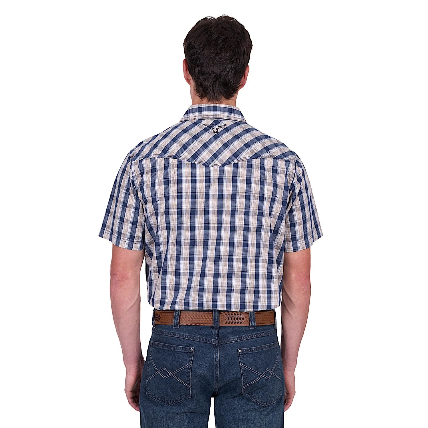 Pure Western Men's Peter Short Sleeve Shirt - Navy/Tan - Image 3