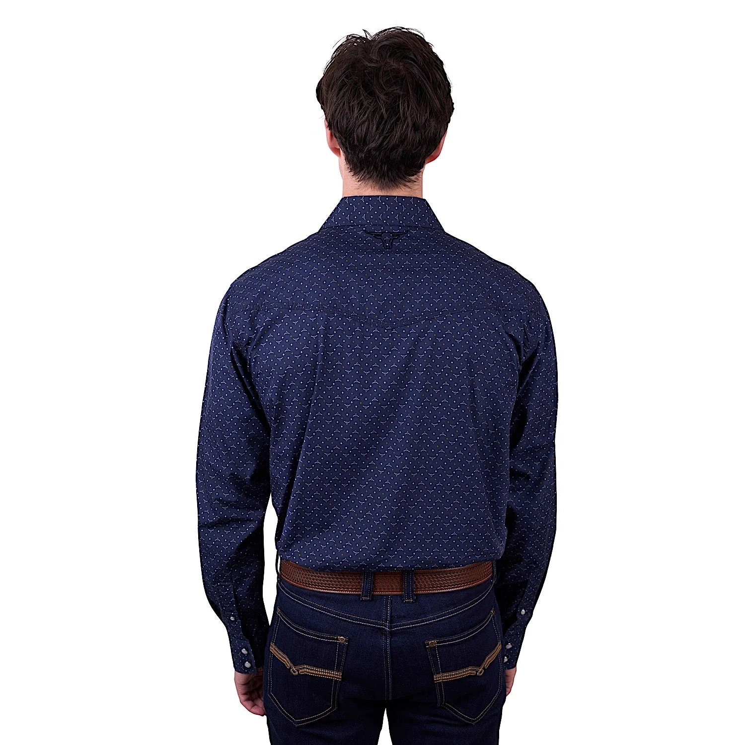 Pure Western Men's Ross Print Western Shirt - Navy - Image 2