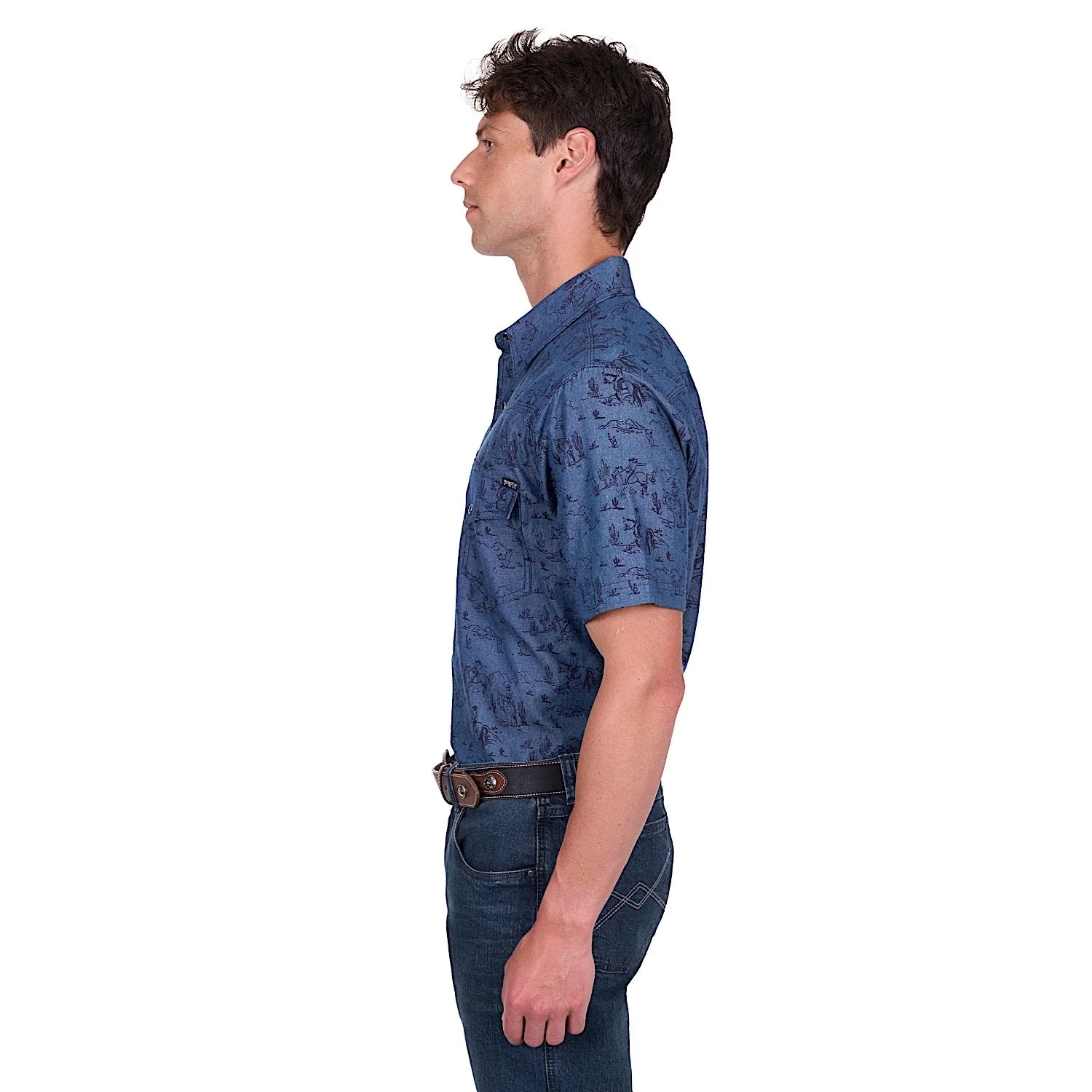 Pure Western Men's Travis Short Sleeve Shirt - Chambray - Image 2