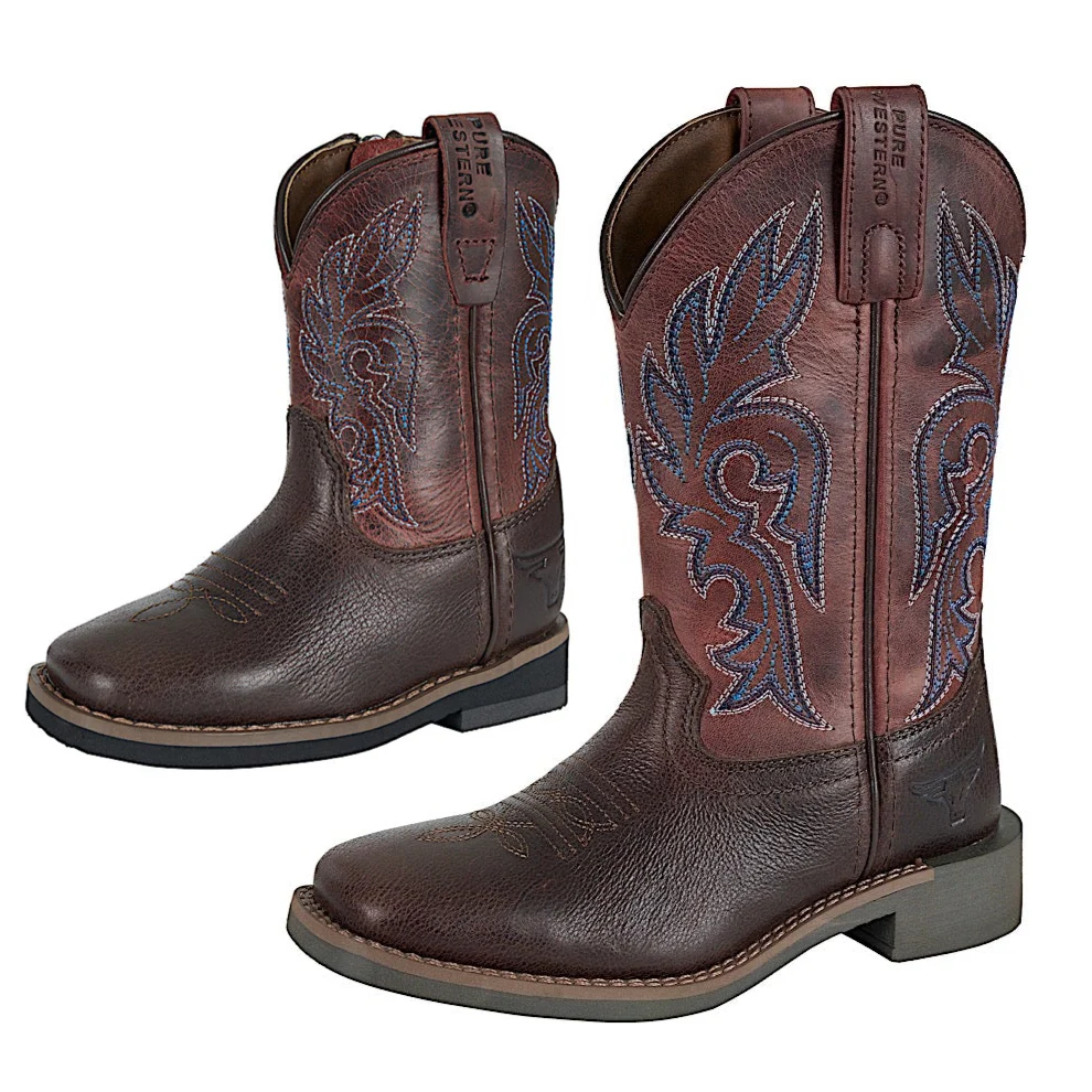 Pure Western Toddler and Children's Newton Boot - Chocolate/Ruby