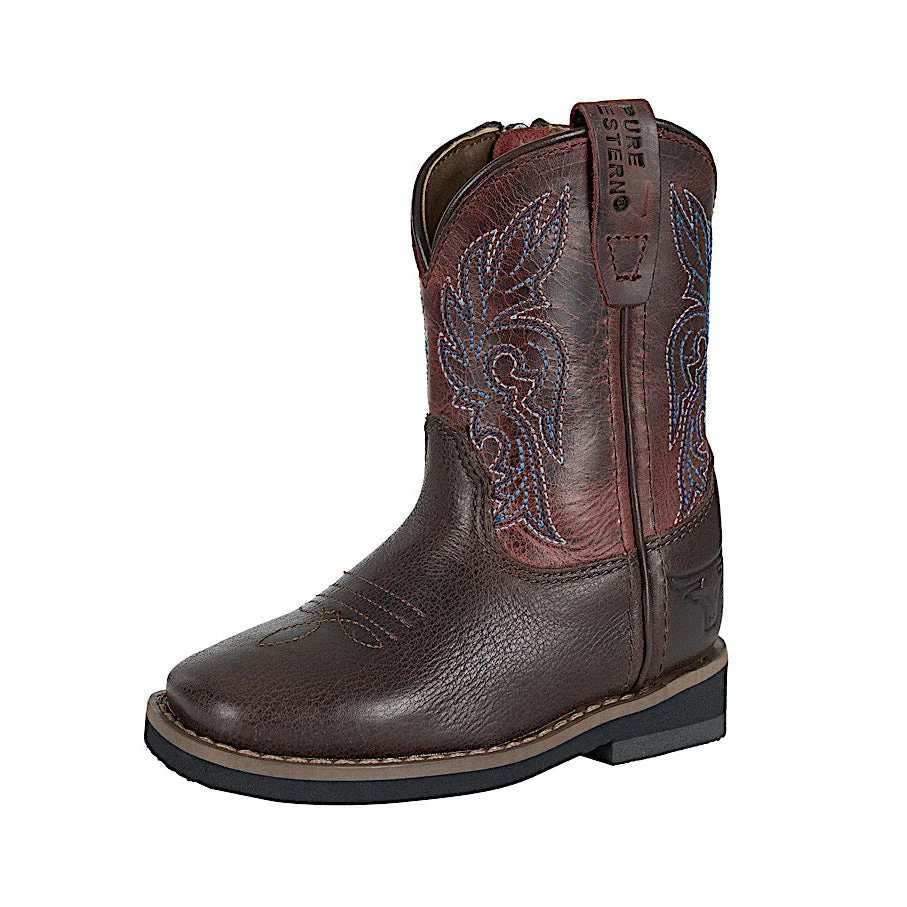 Pure Western Toddler and Children's Newton Boot - Chocolate/Ruby - Image 2