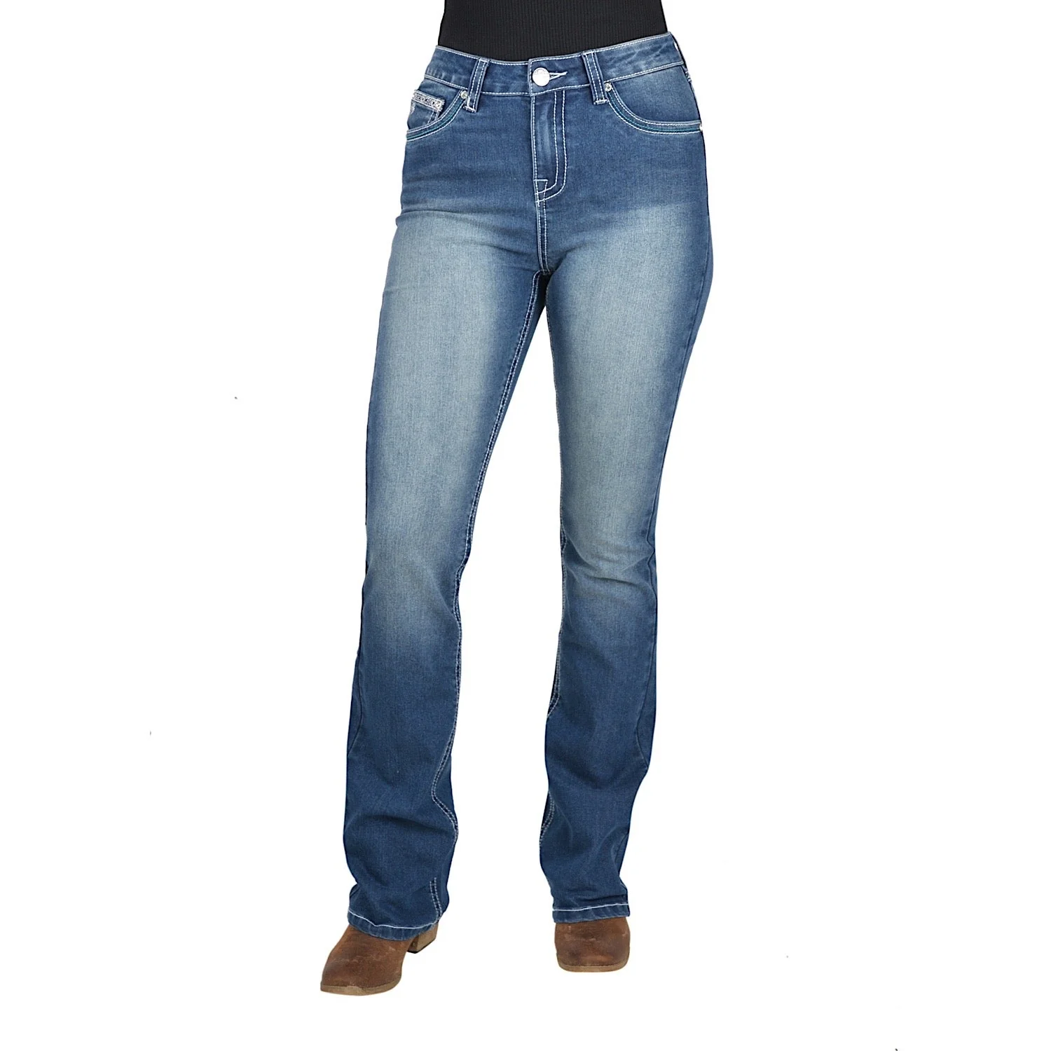 Pure Western Women's Abbi High Waisted Jean 34" Leg True Blue - Image 2