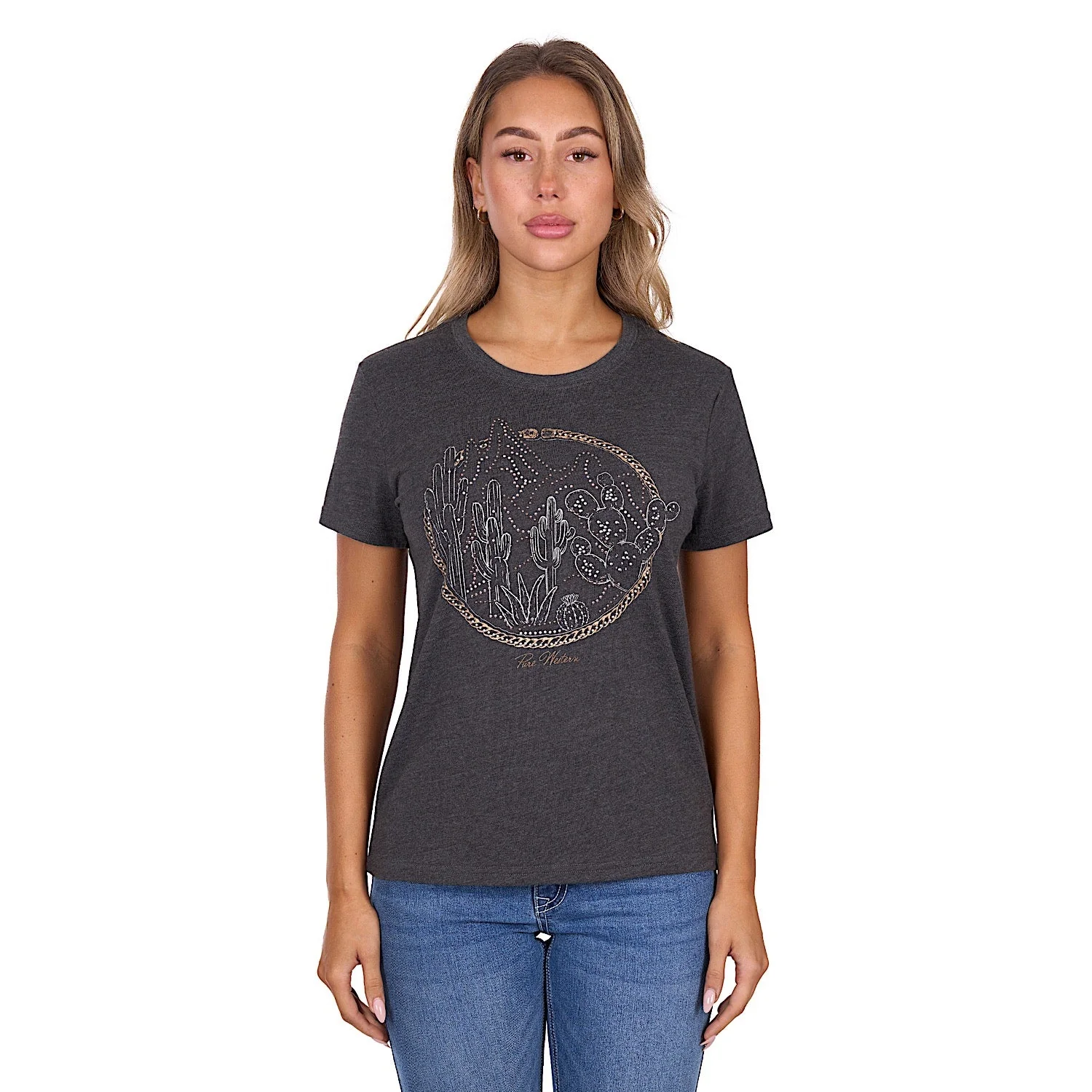 Pure Western Women's Destiny T-Shirt - Charcoal Marle - Image 2