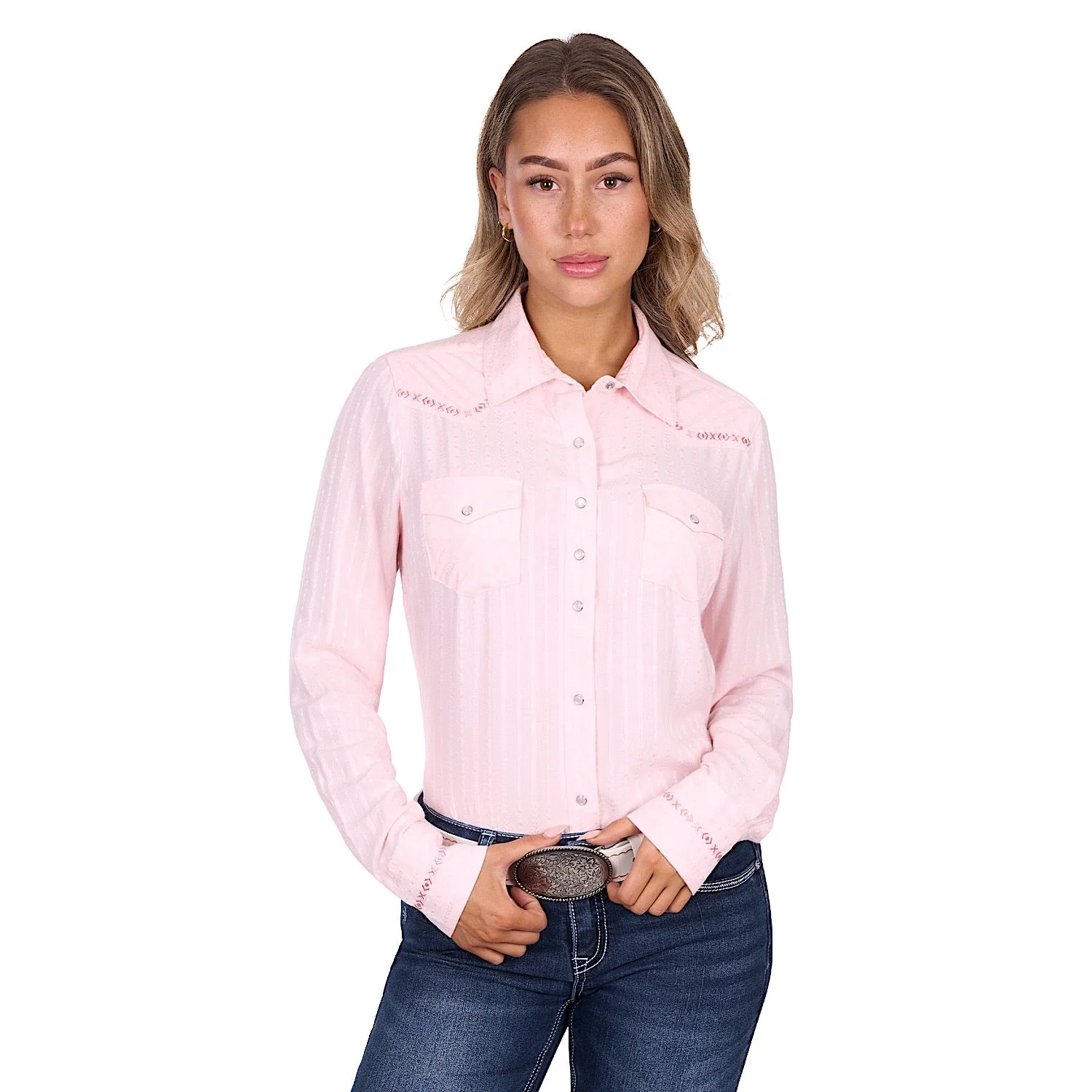 Pure Western Women's Evelyn Western Long Sleeve Shirt - Blush