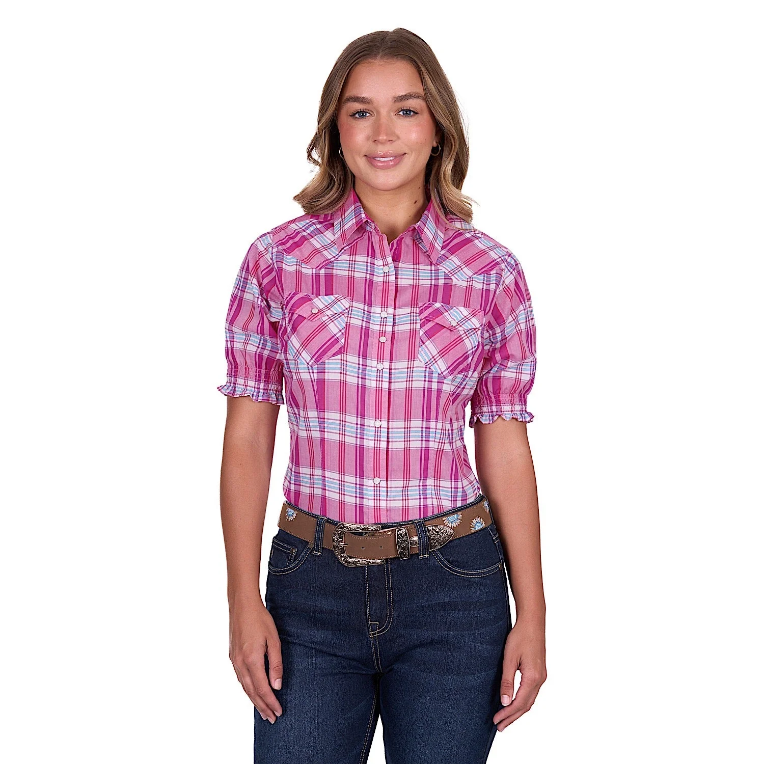 Pure Western Women's Leni Short Sleeve Shirt - Pink
