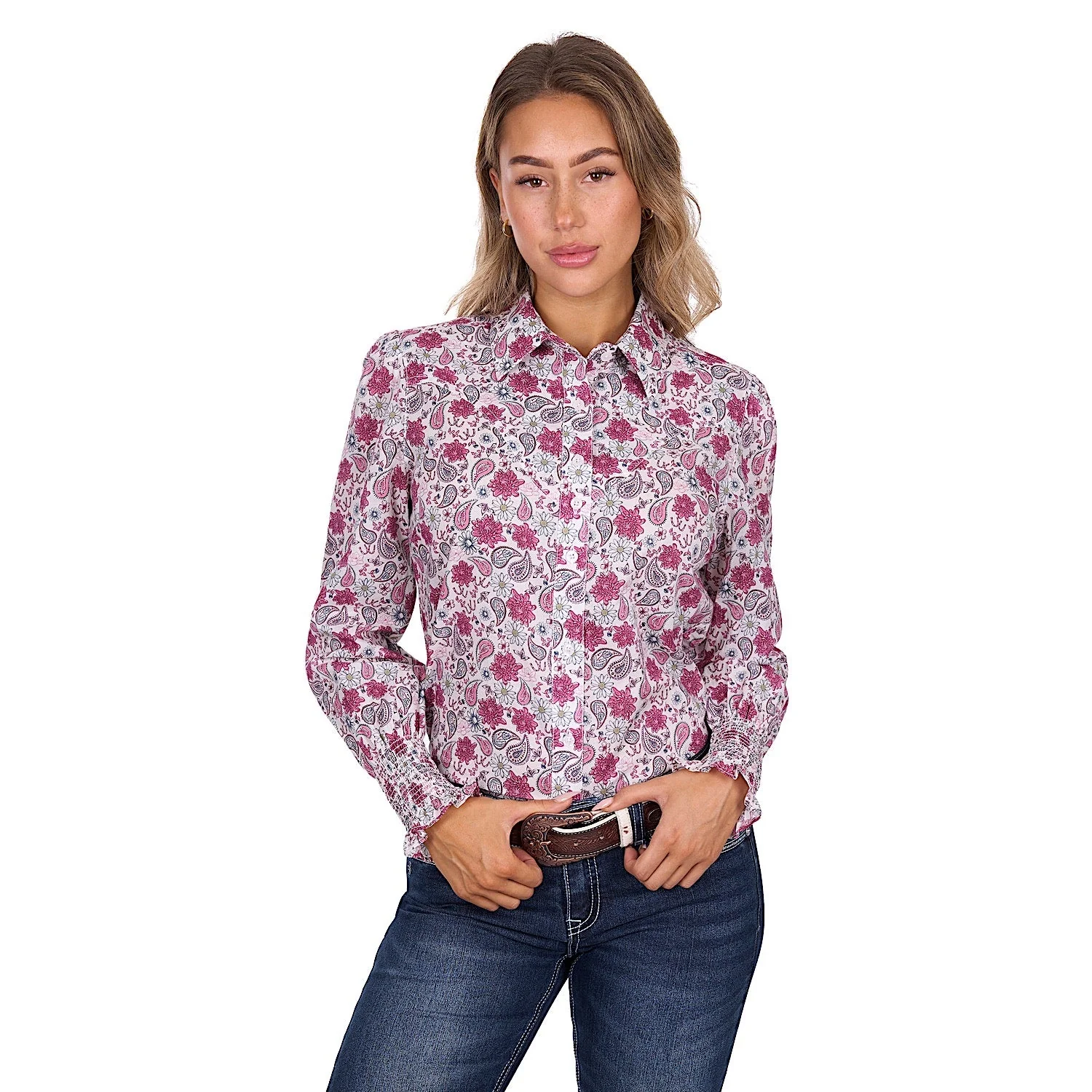 Pure Western Women's Marsha Shirt - White/Pink