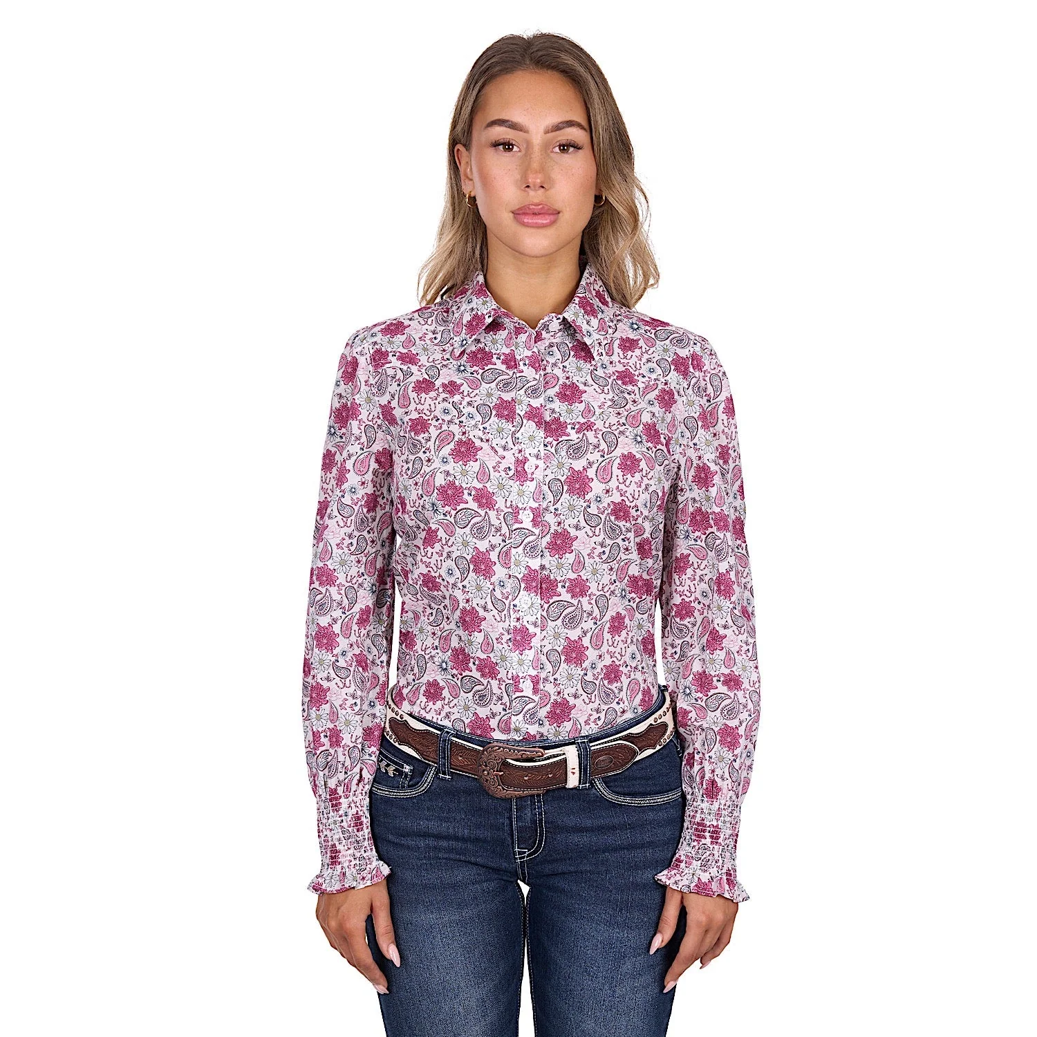 Pure Western Women's Marsha Shirt - White/Pink - Image 2