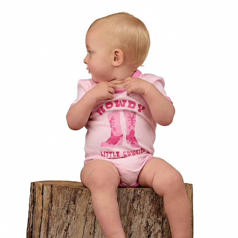 Ringers Western Babies Howdy Cowgirl SS Romper - Ballet Pink