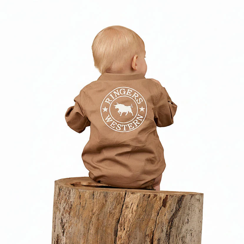 Ringers Western Babies Howdy Tot Long Sleeve Work Shirt Romper - Clay/White - Image 2