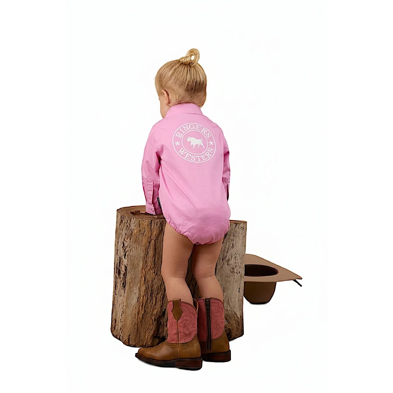 Ringers Western Babies Howdy Tot Long Sleeve Work Shirt Romper - Pink/White - Image 3