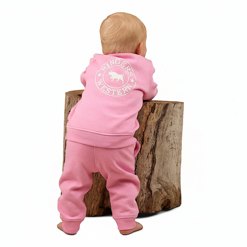 Ringers Western Babies Mini Ringer Signature Bull Fleece Pullover - Pink/White - Image 2
