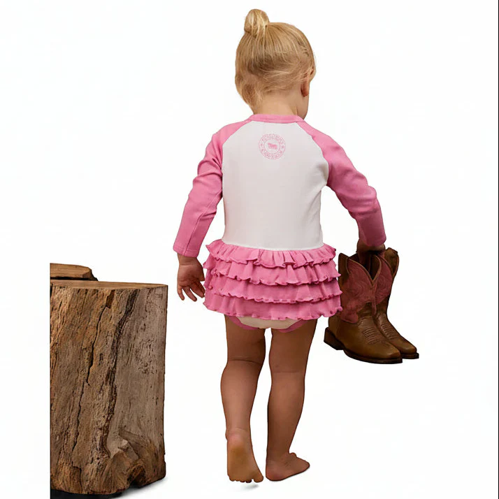 Ringers Western Babies Rodeo Gal Long Sleeve Frill Romper - White/Pink - Image 2