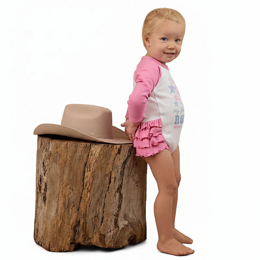 Ringers Western Babies Rodeo Gal Long Sleeve Frill Romper - White/Pink - Image 3