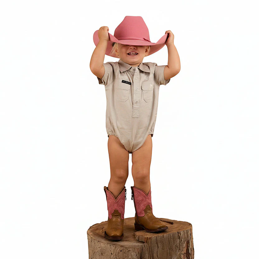 Ringers Western Babies Short Sleeve Work Shirt Romper - Beige - Image 3