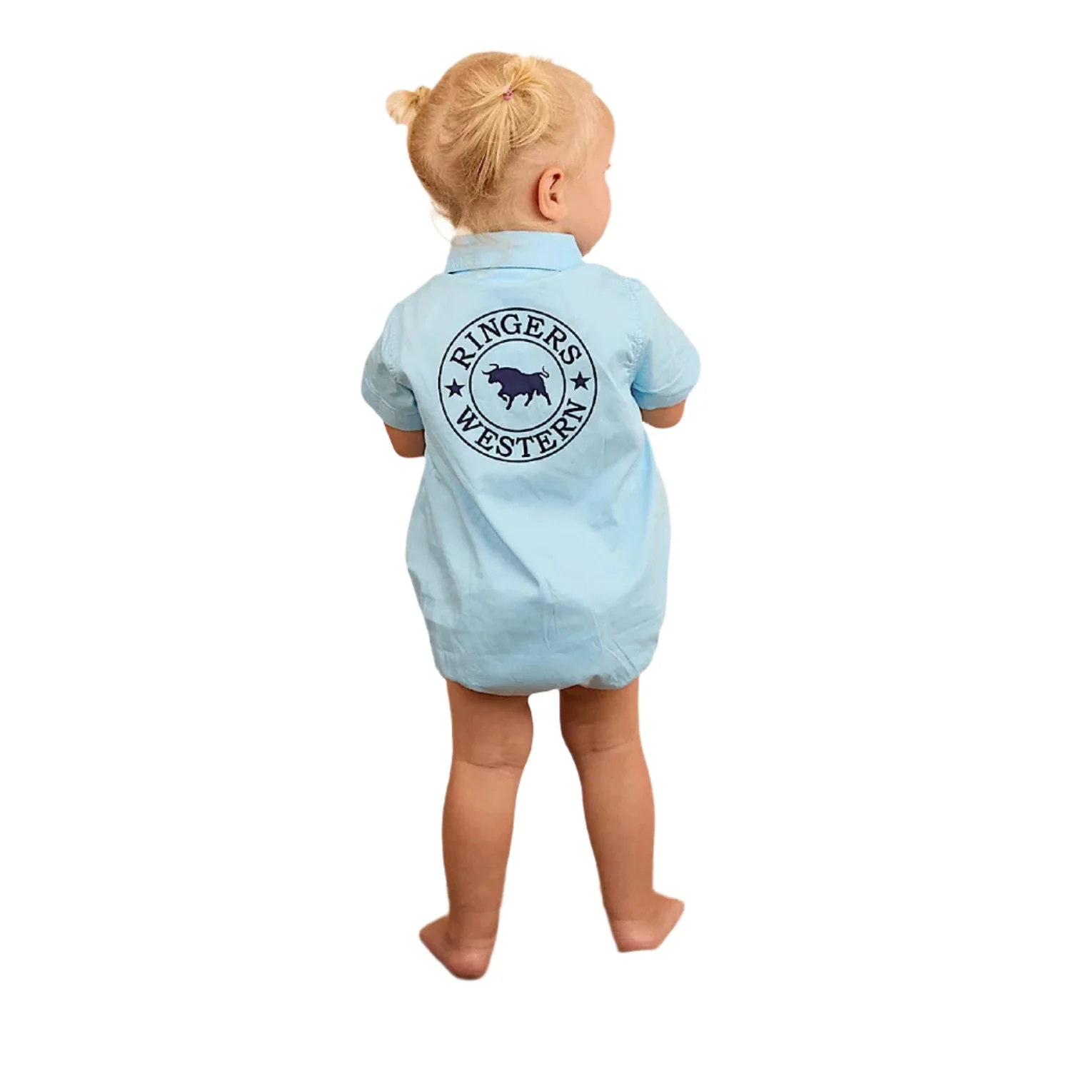 Ringers Western Babies Short Sleeve Work Shirt Romper - Sky Blue - Image 2
