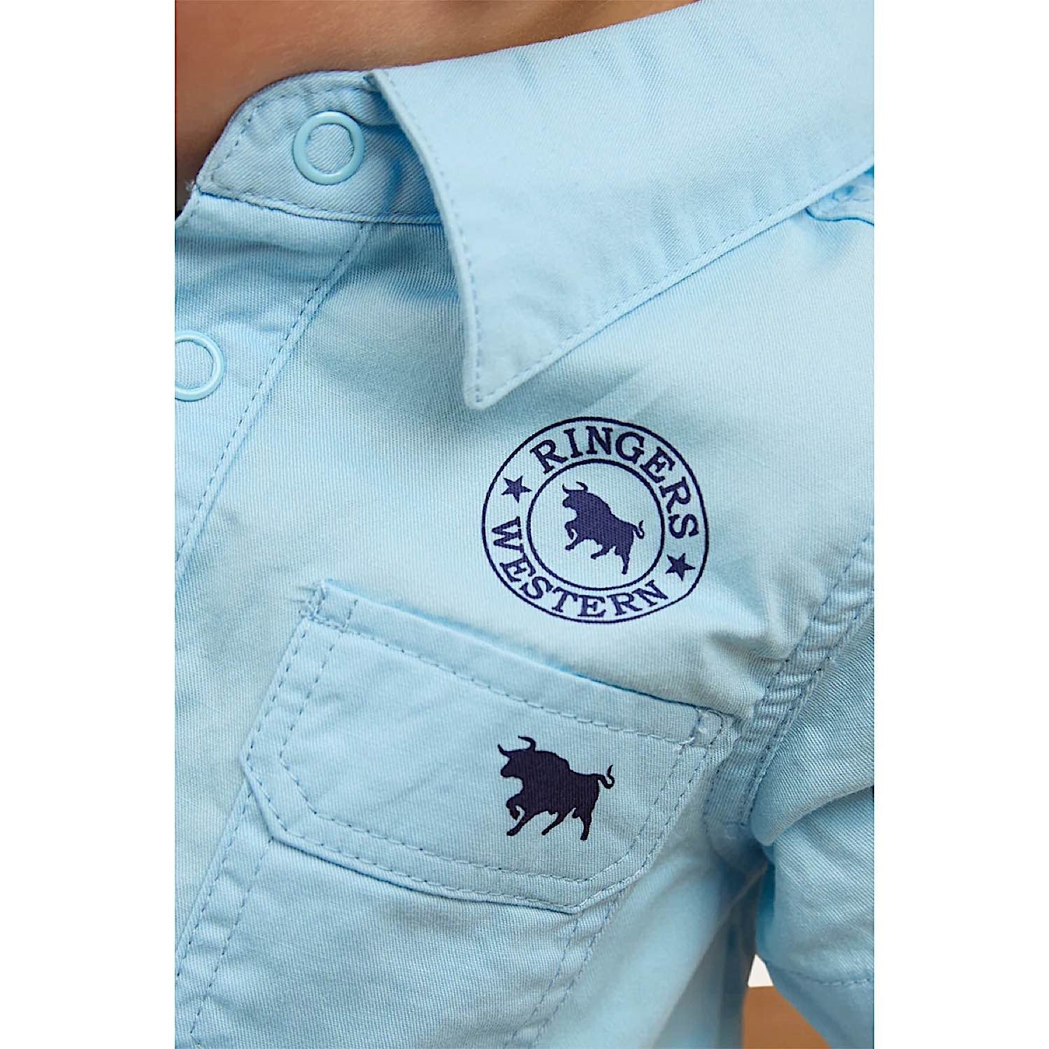 Ringers Western Babies Short Sleeve Work Shirt Romper - Sky Blue - Image 3