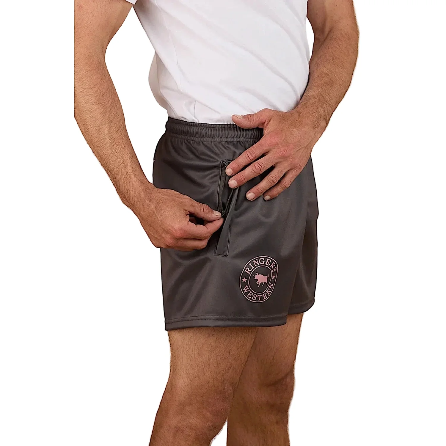 Ringers Western Big Ringers Footy Short - Charcoal/Pink - Image 2