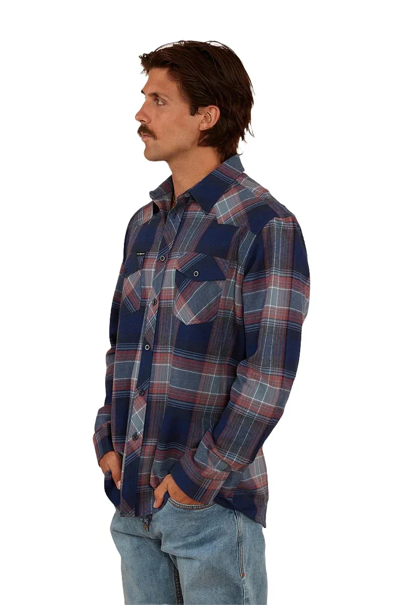 Ringers Western Cooma Mens Flanno Semi Fitted Shirt - Navy/Red - Image 2