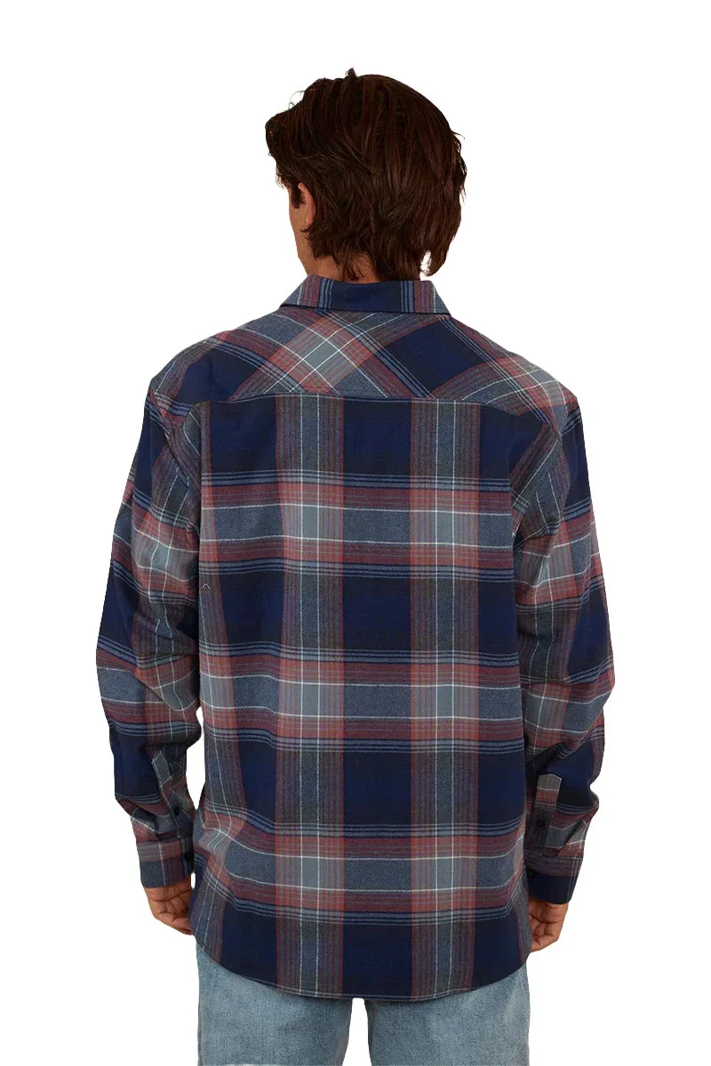 Ringers Western Cooma Mens Flanno Semi Fitted Shirt - Navy/Red - Image 3