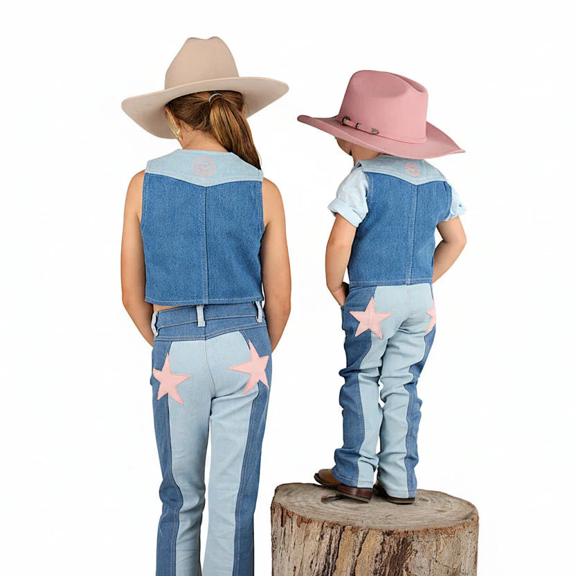 Ringers Western Girl's Ella Panel Flare Jean - Vintage Light Blue/Dark Mid Blue - Image 2