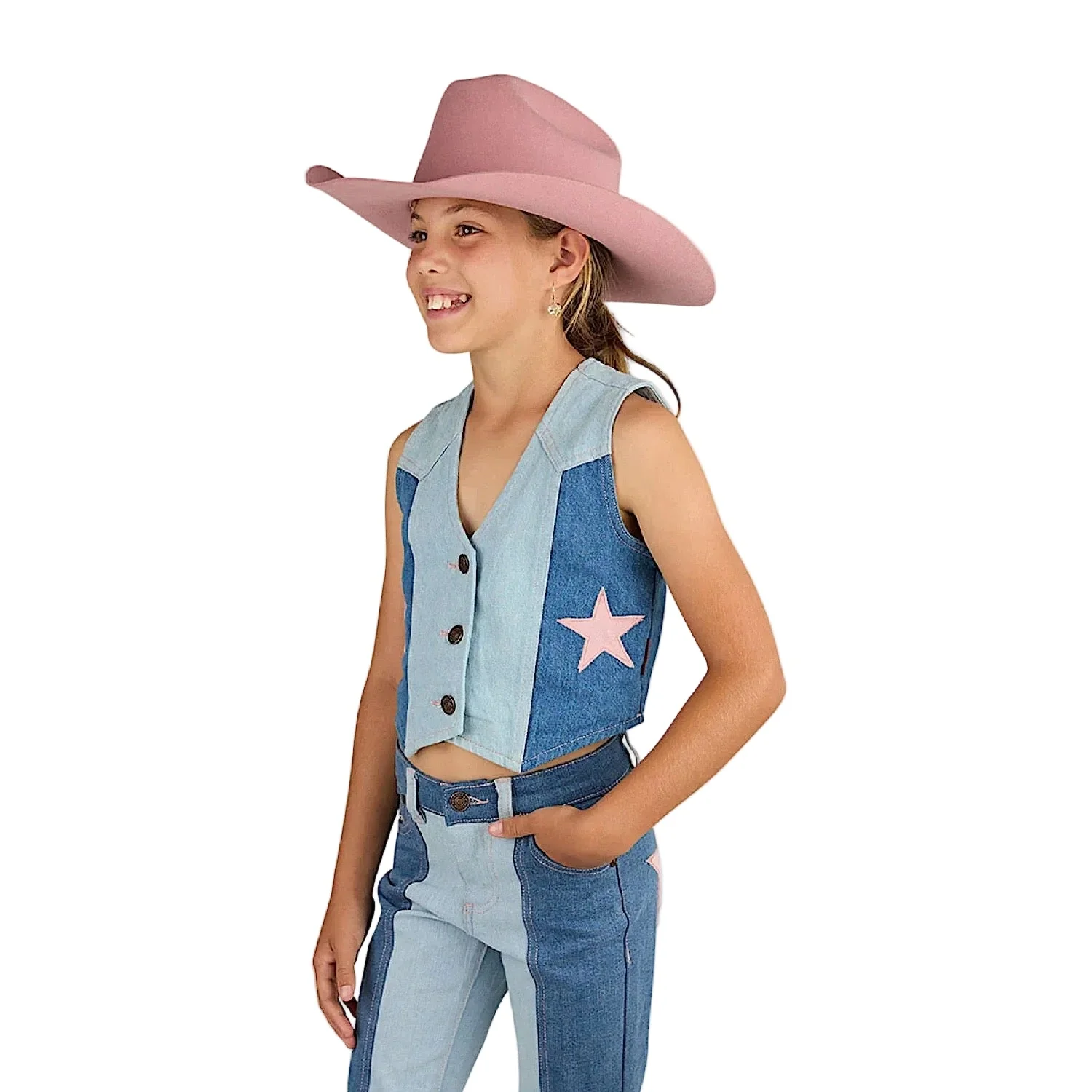Ringers Western Girl's Ella Panel Vest - Vintage Light Blue/Dark Mid Blue - Image 3