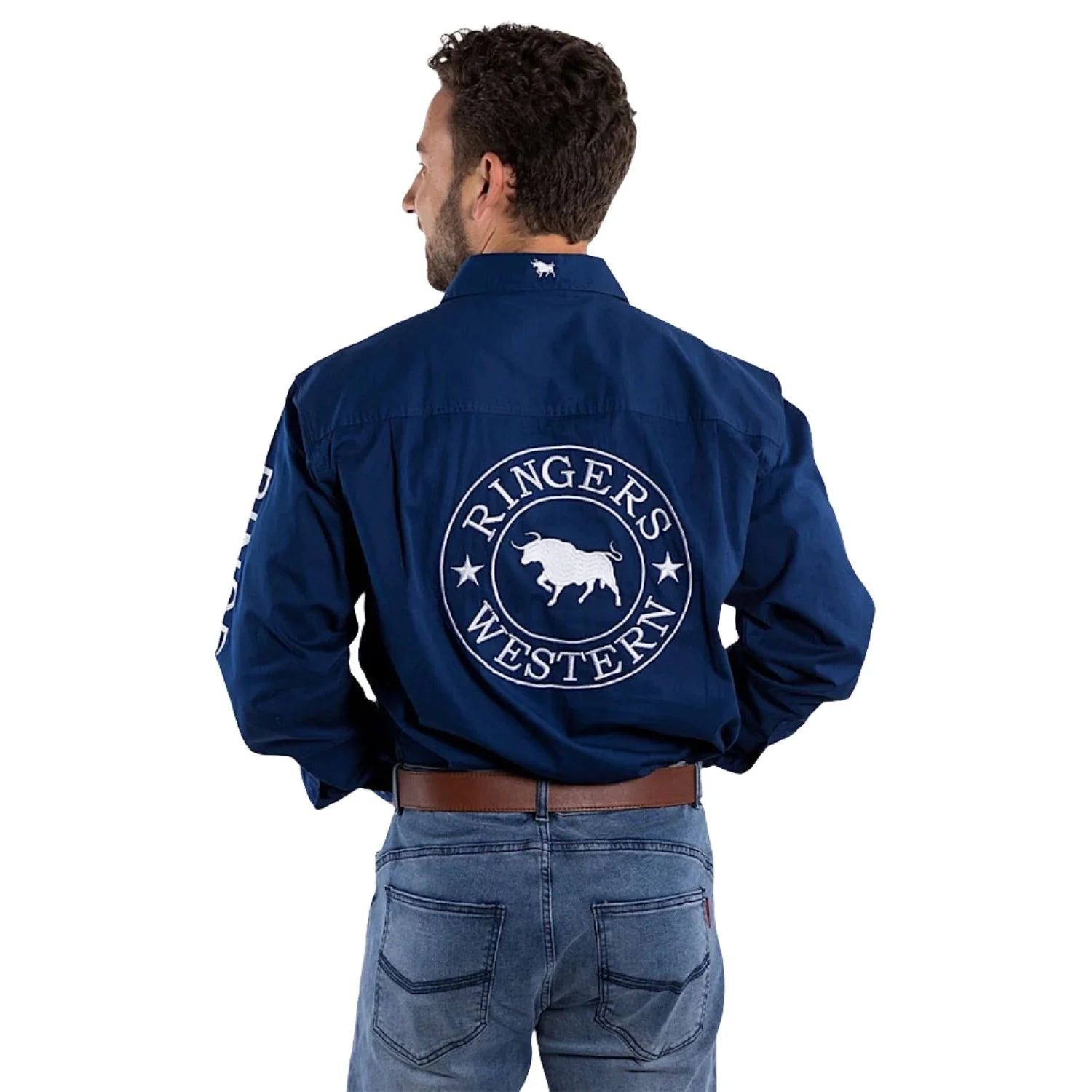Ringers Western Men's Hawkeye Full Button Work Shirt - Navy/White - Image 3