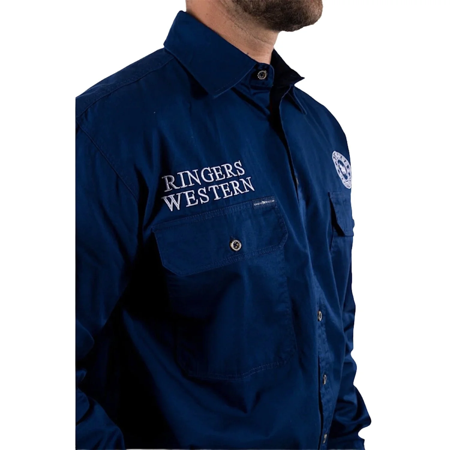 Ringers Western Men's Hawkeye Full Button Work Shirt - Navy/White - Image 4