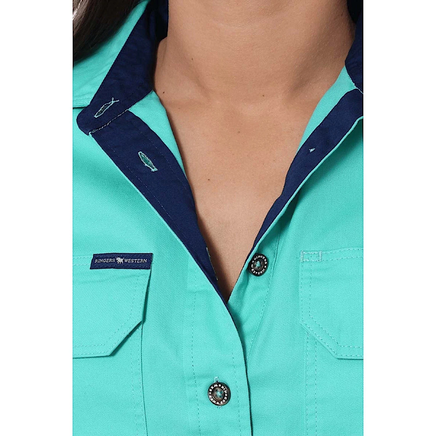 Ringers Western Women's Jules Half Button Short Sleeve Work Shirt - Mint - Image 3