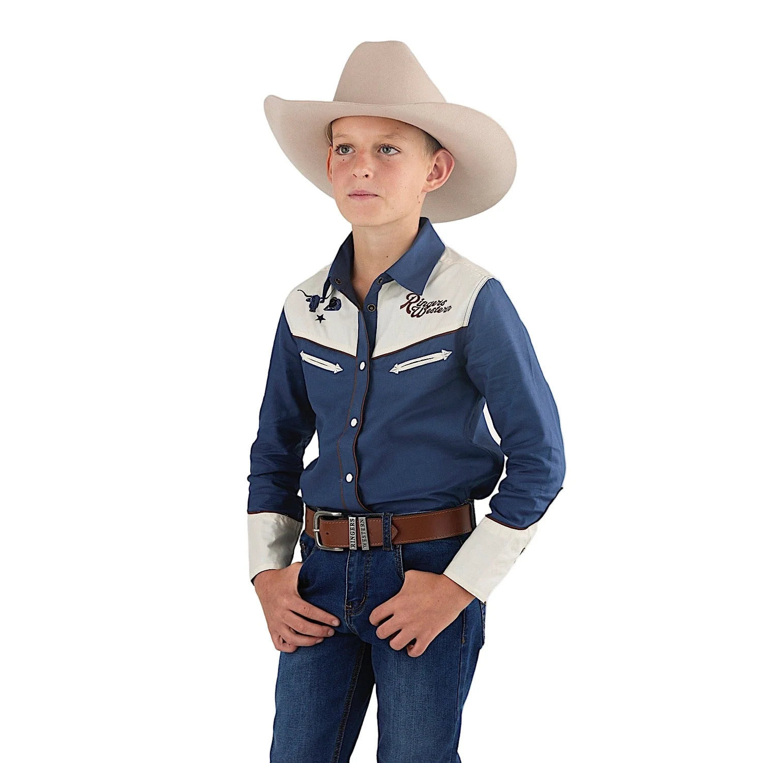 Ringers Western Kid's Alfie Western Shirt - Washed Navy - Image 3