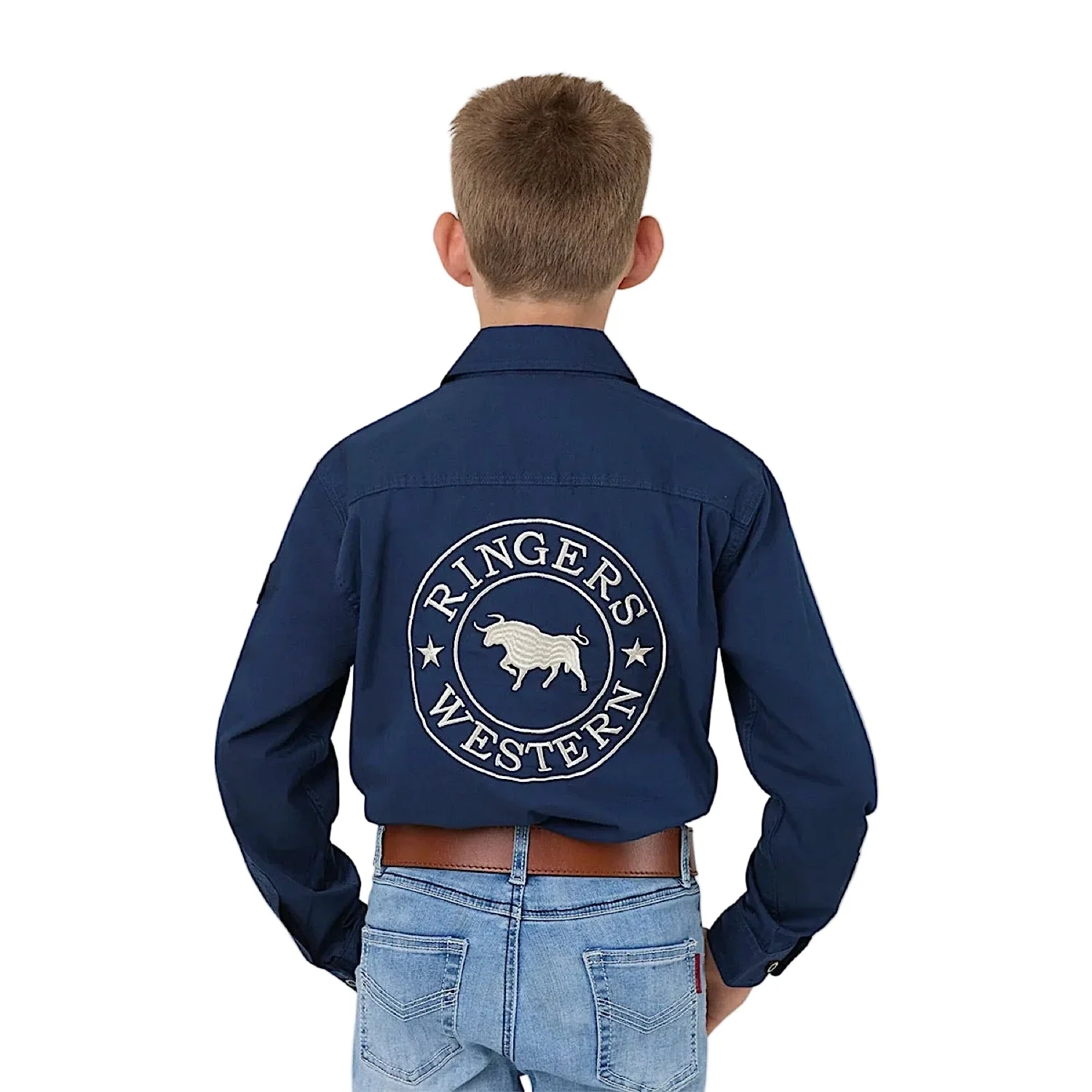 Ringers Western Kid's Freehand Full Button Work Shirt - Navy - Image 2