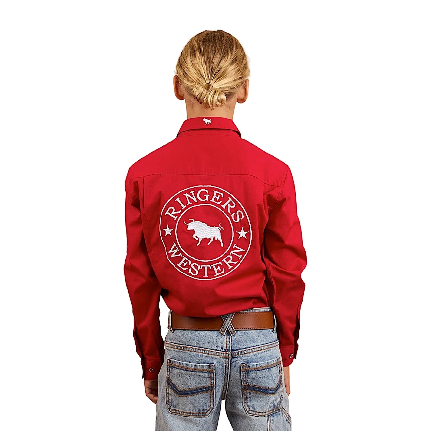 Ringers Western Kid's Junior Chute Boss Work Shirt - Dark Red - Image 2