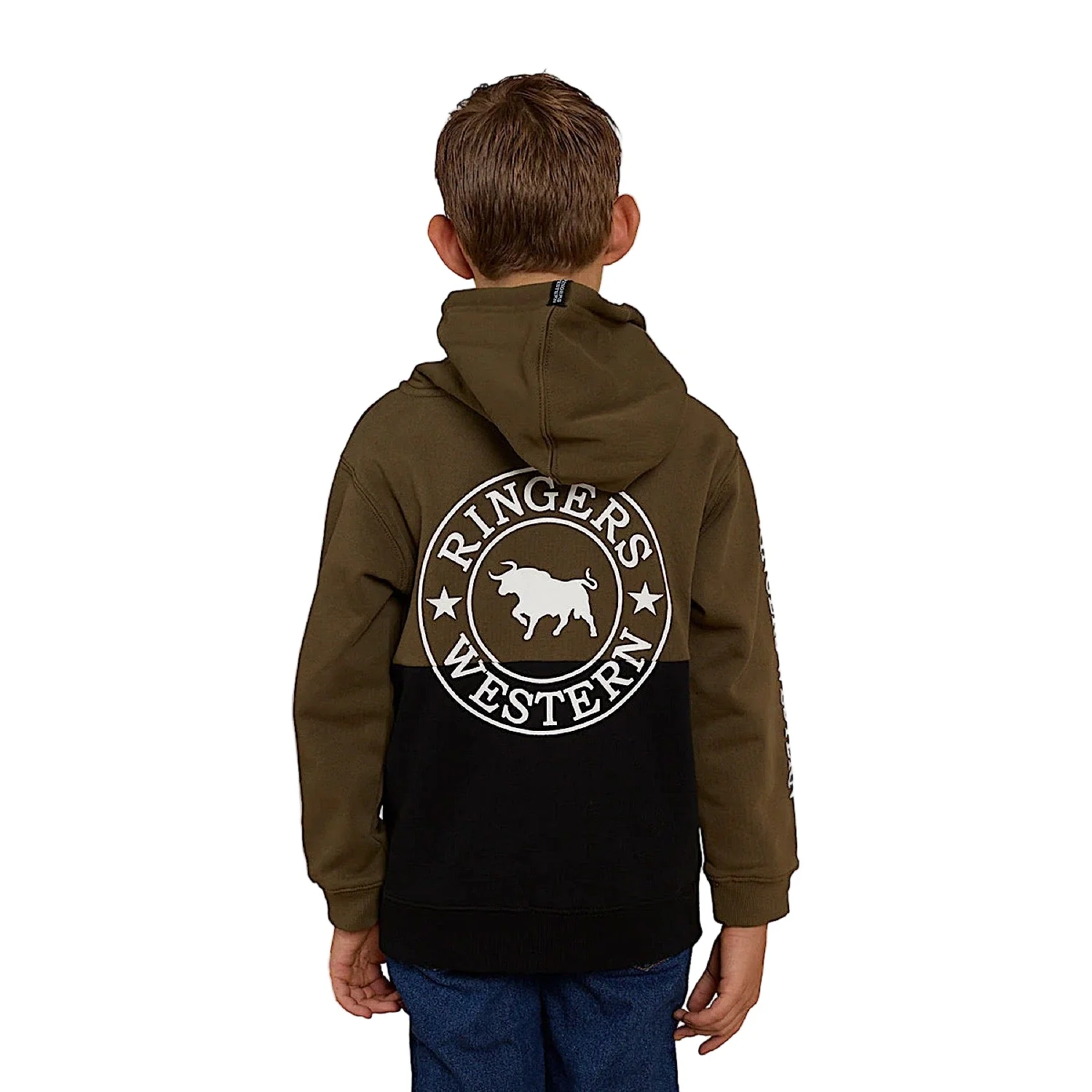 Ringers Western Kid's Oakey Hoodie - Military Green / Black - Image 2