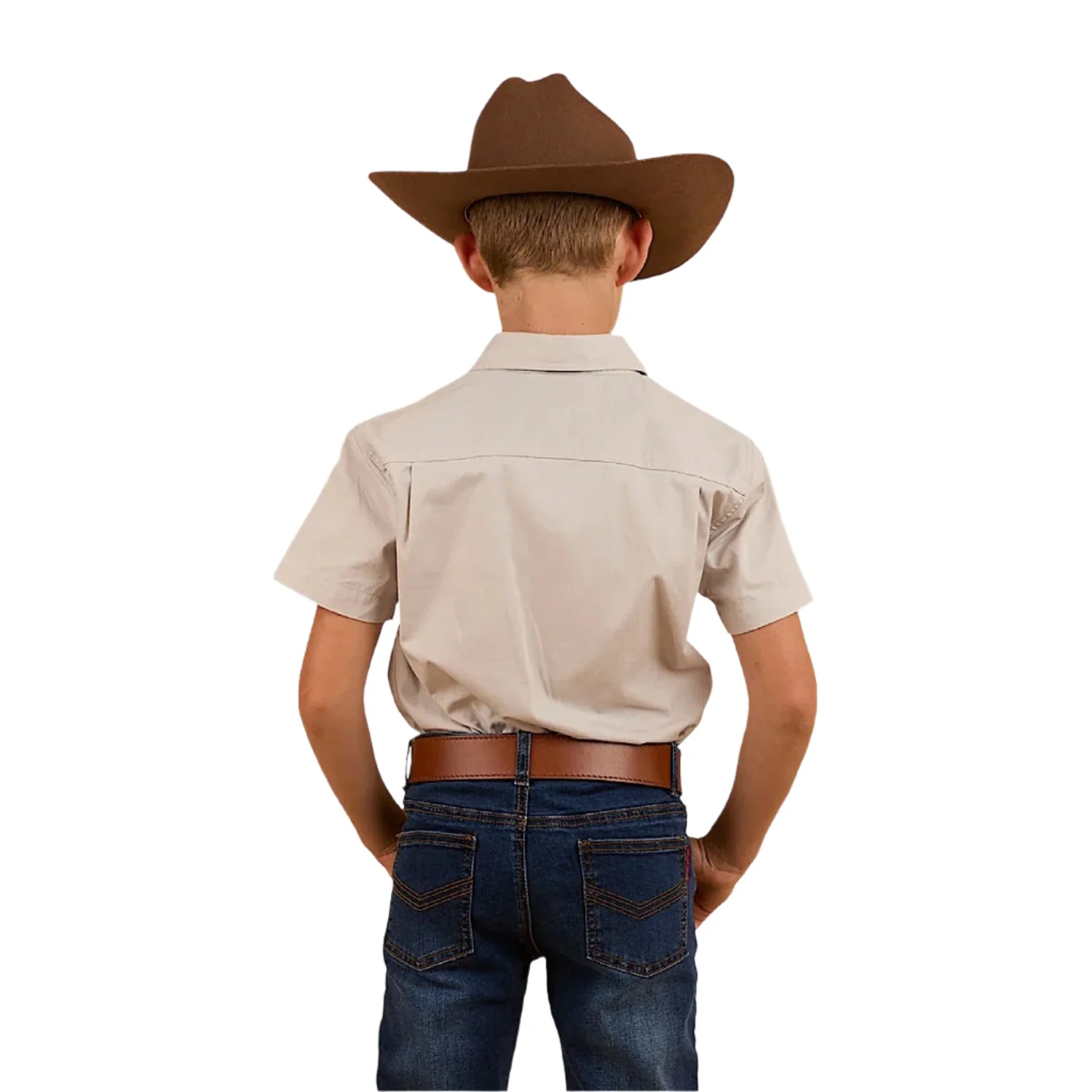 Ringers Western Kid's Ord River Half Button Short Sleeve Shirt - Beige - Image 2