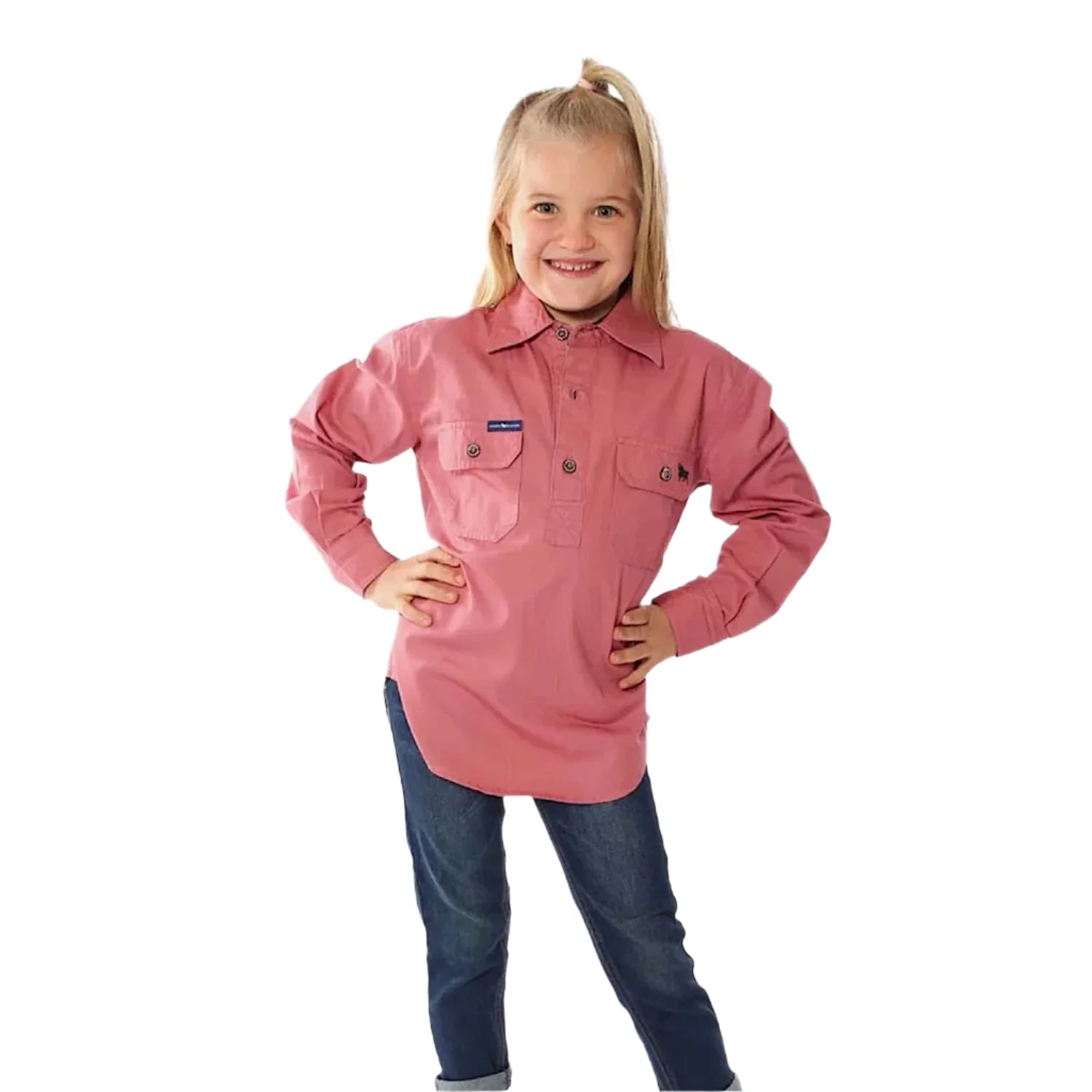 Ringers Western Kid's Ord River Half Button Work Shirt - Dusty Rose - Image 2